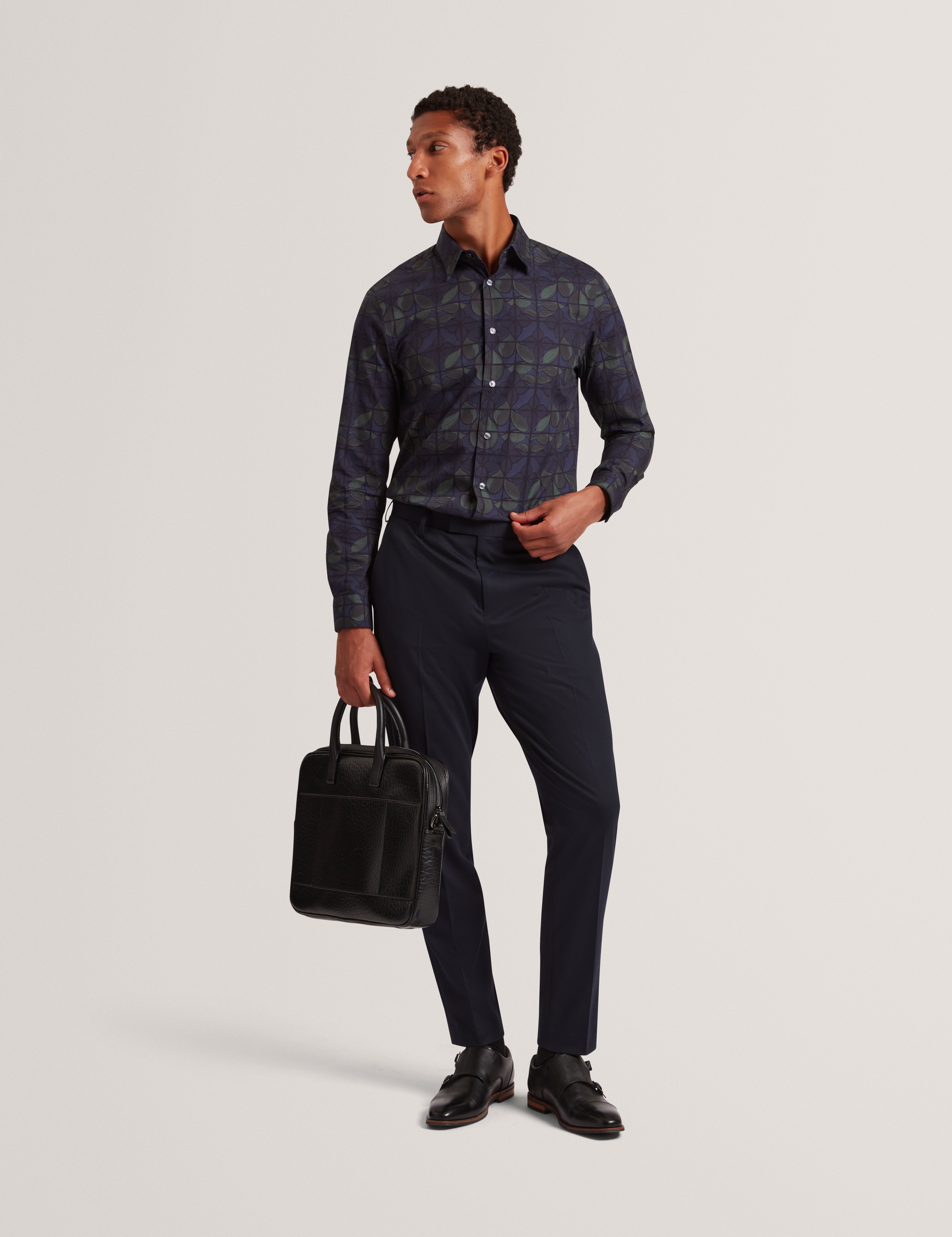 Frankkn Long Sleeve Regular Fit Floral Check Navy