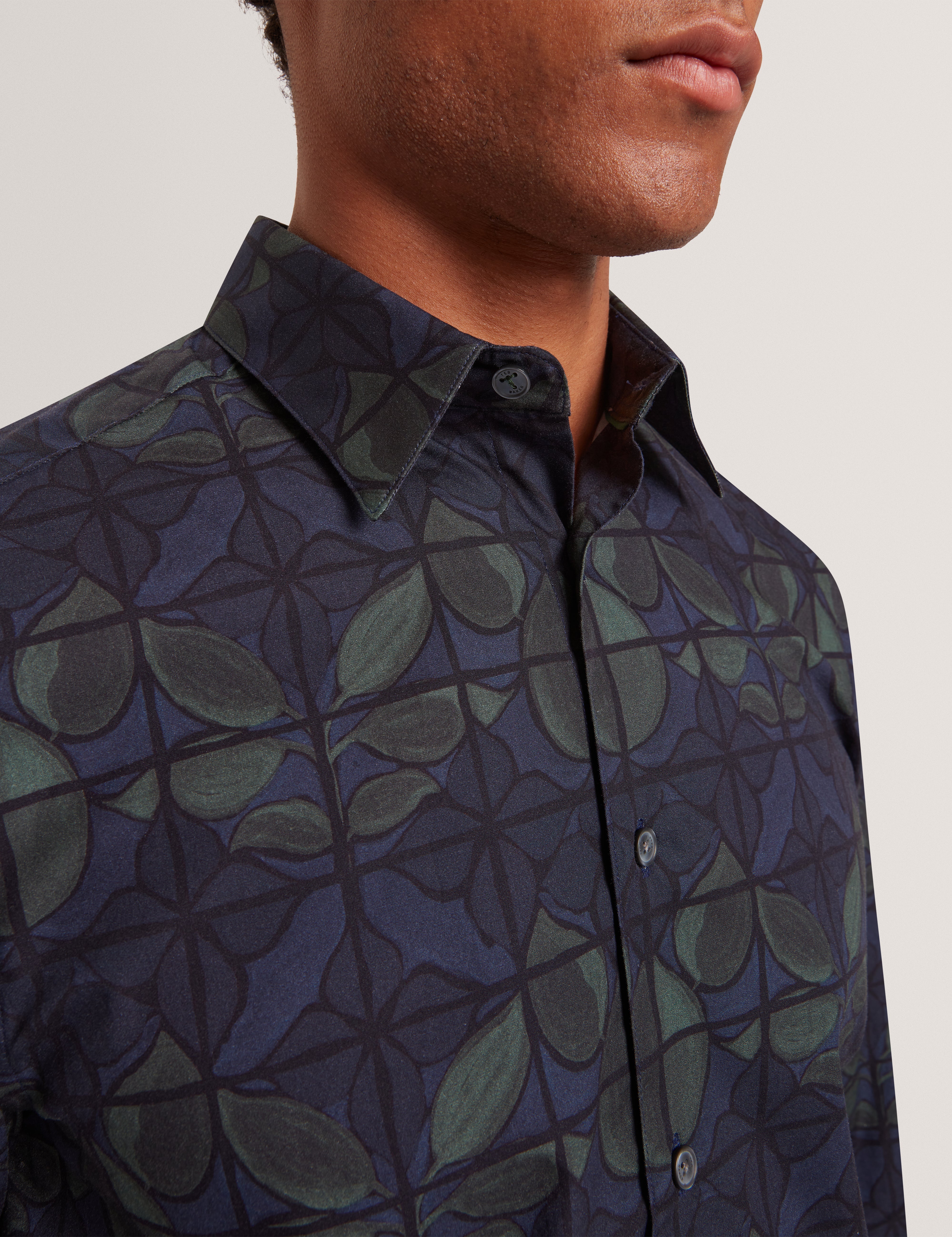 Frankkn Long Sleeve Regular Fit Floral Check Navy