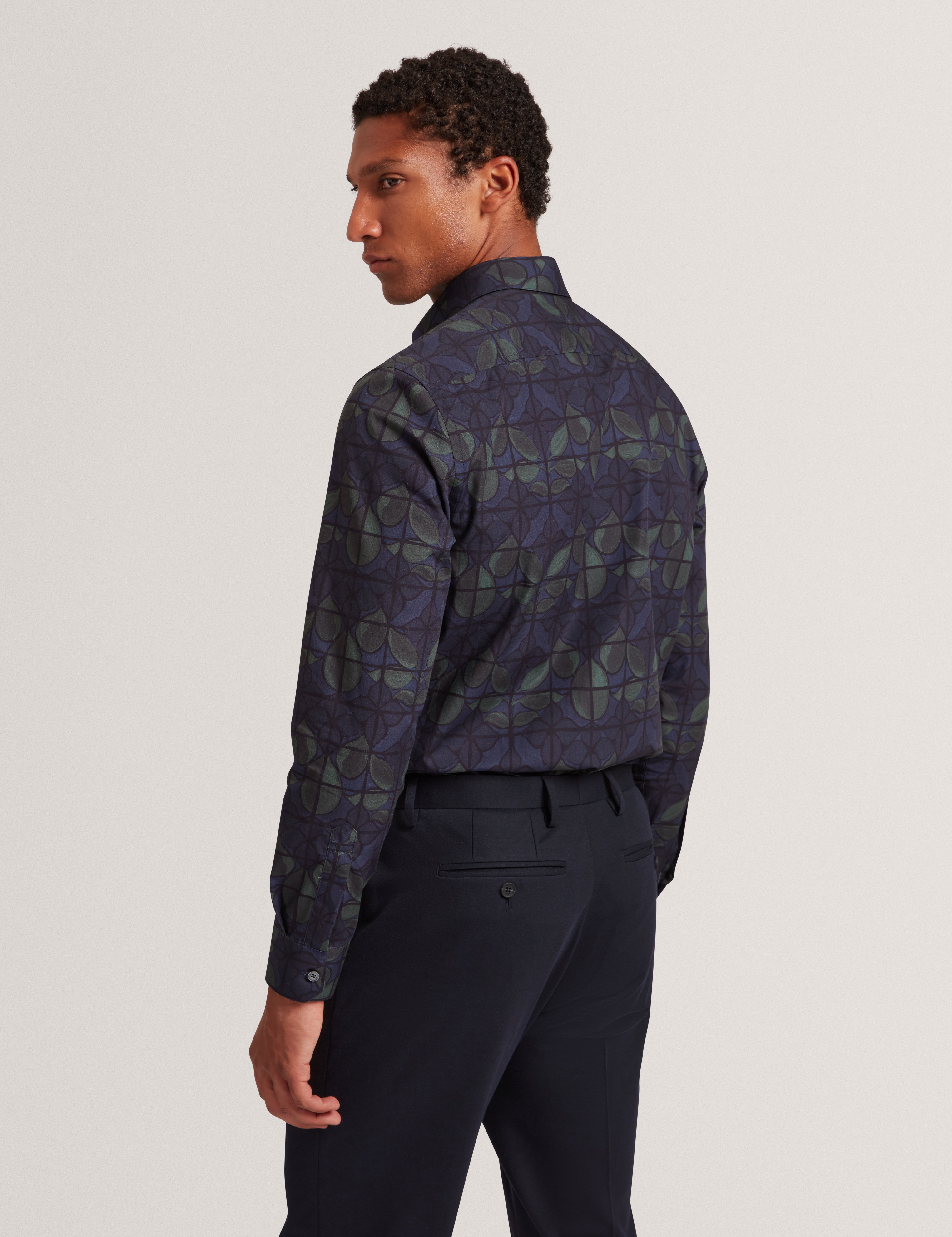 Frankkn Long Sleeve Regular Fit Floral Check Navy
