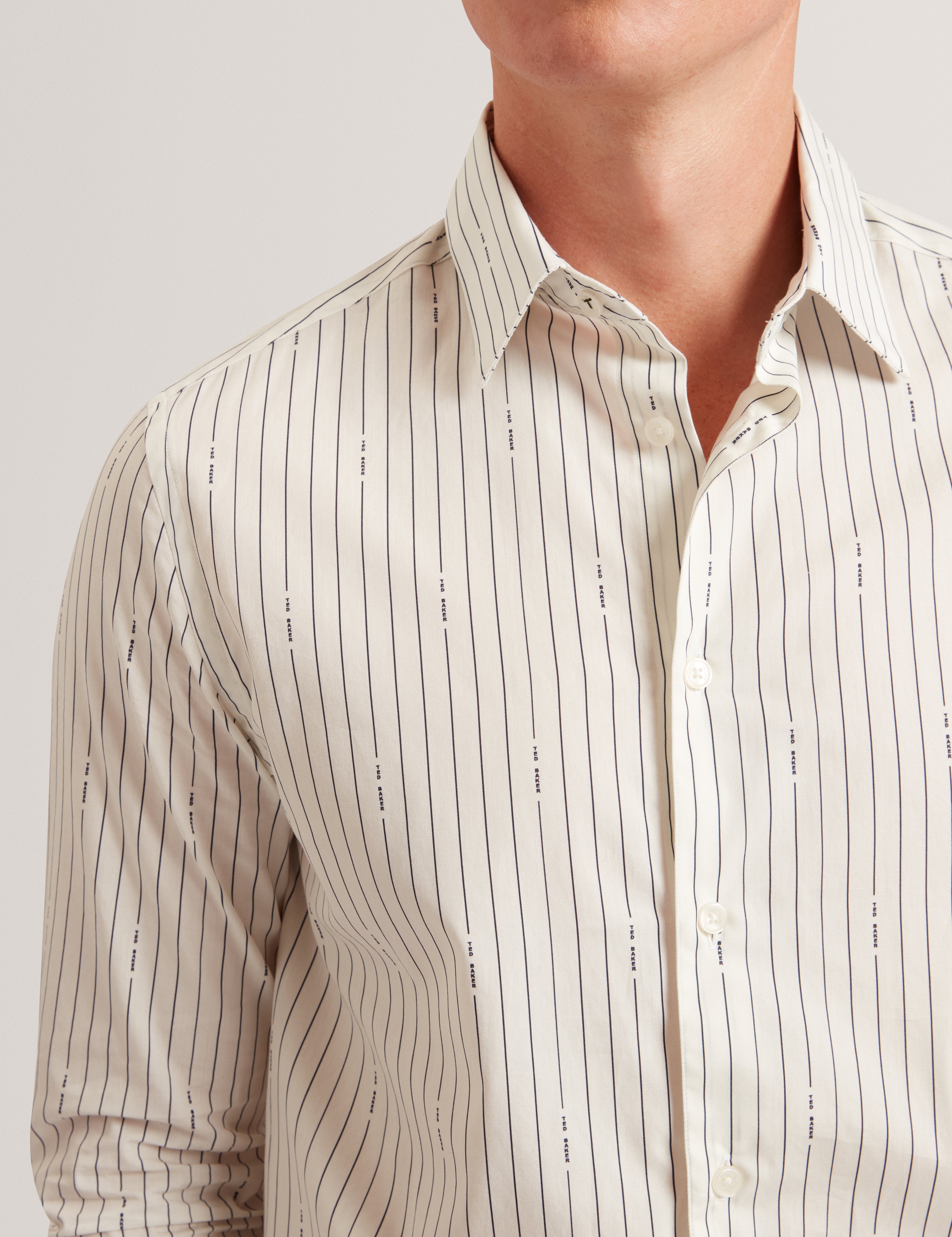 Hangent Ls Regular Fit Branded Stripe Print Shir Ecru