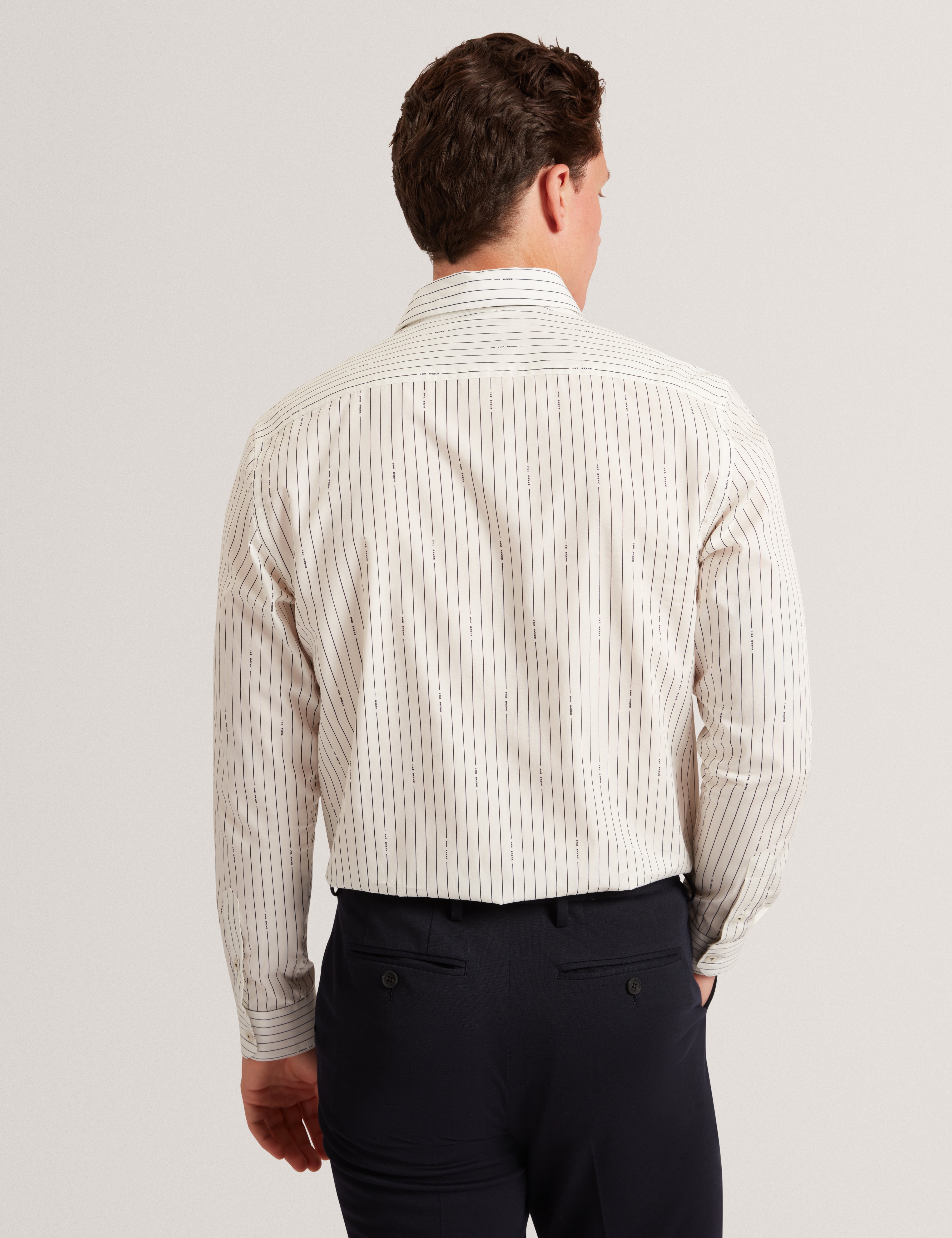 Hangent Ls Regular Fit Branded Stripe Print Shir Ecru