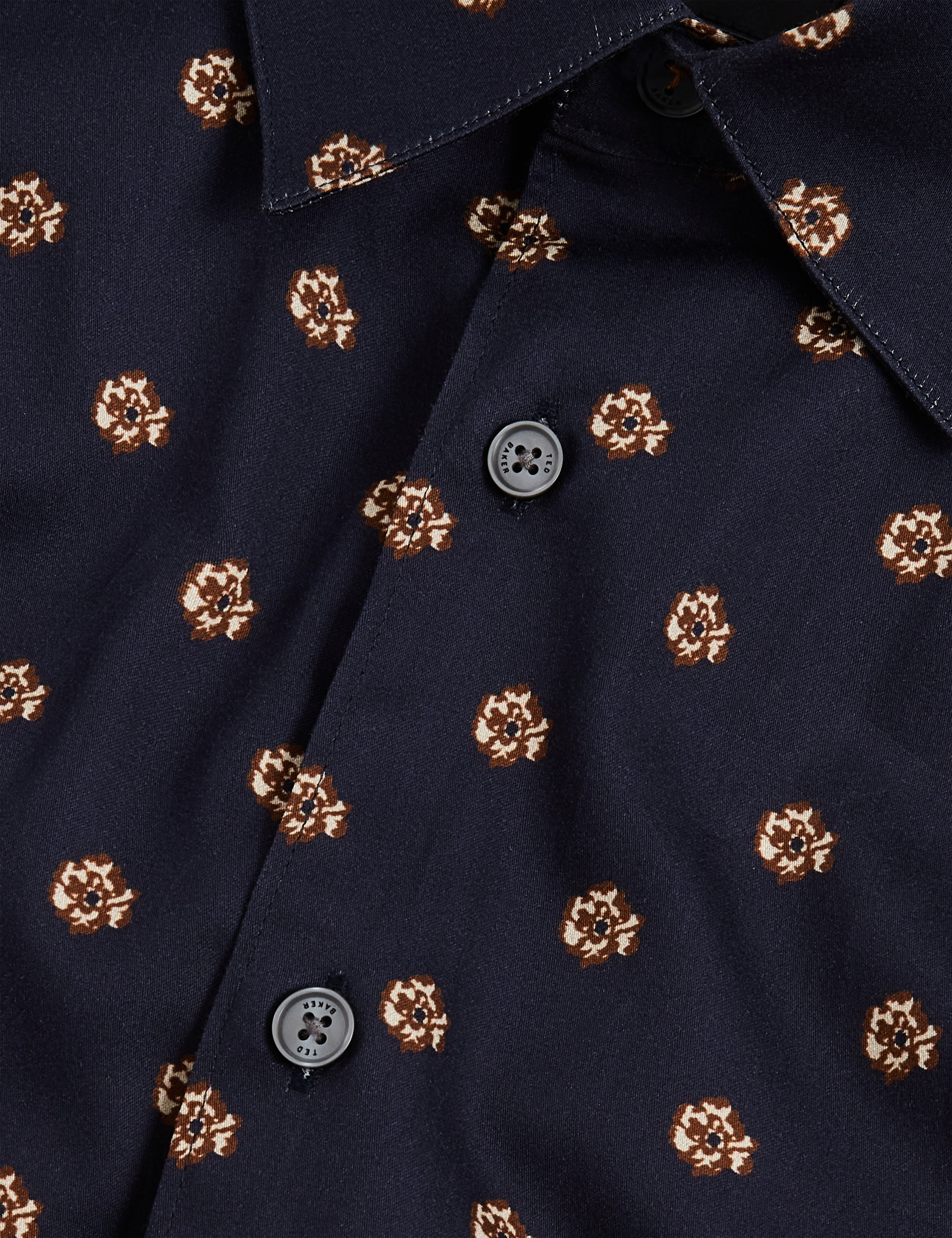 Olufar Long Sleeve Slim Fit Ditsy Floral Shirt Navy
