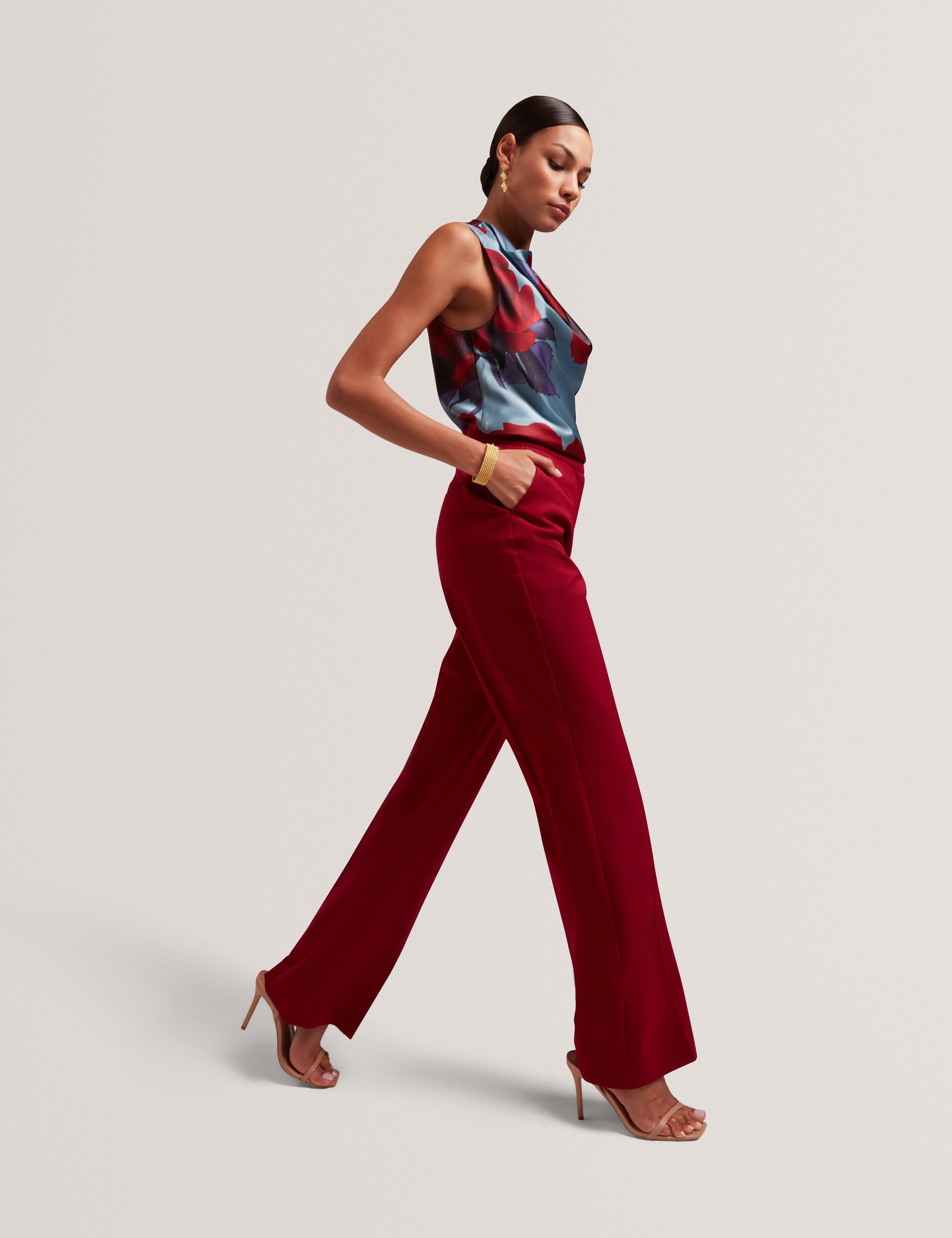 Lymat Tailored Flare Trouser Dk-Red