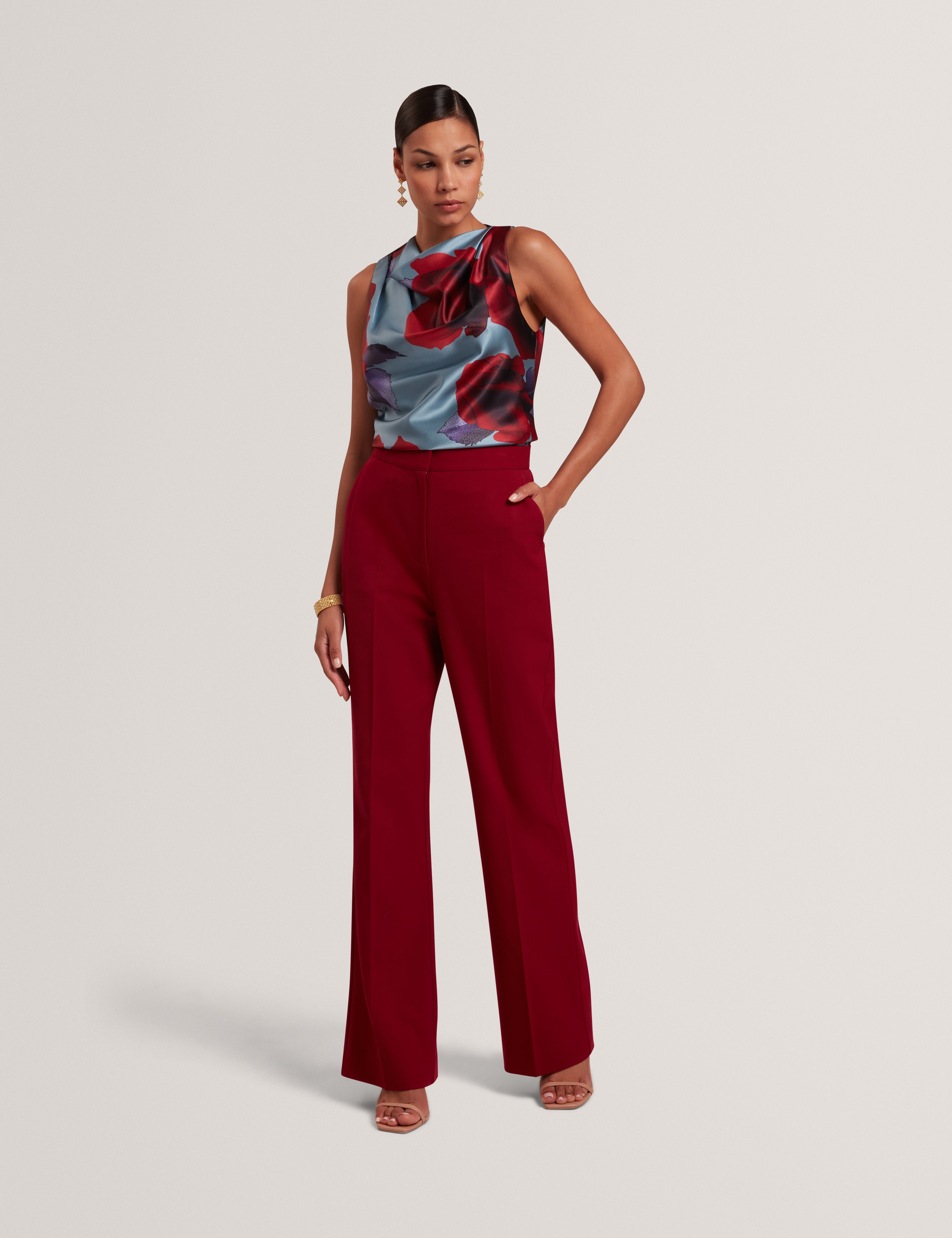 Lymat Tailored Flare Trouser Dk-Red