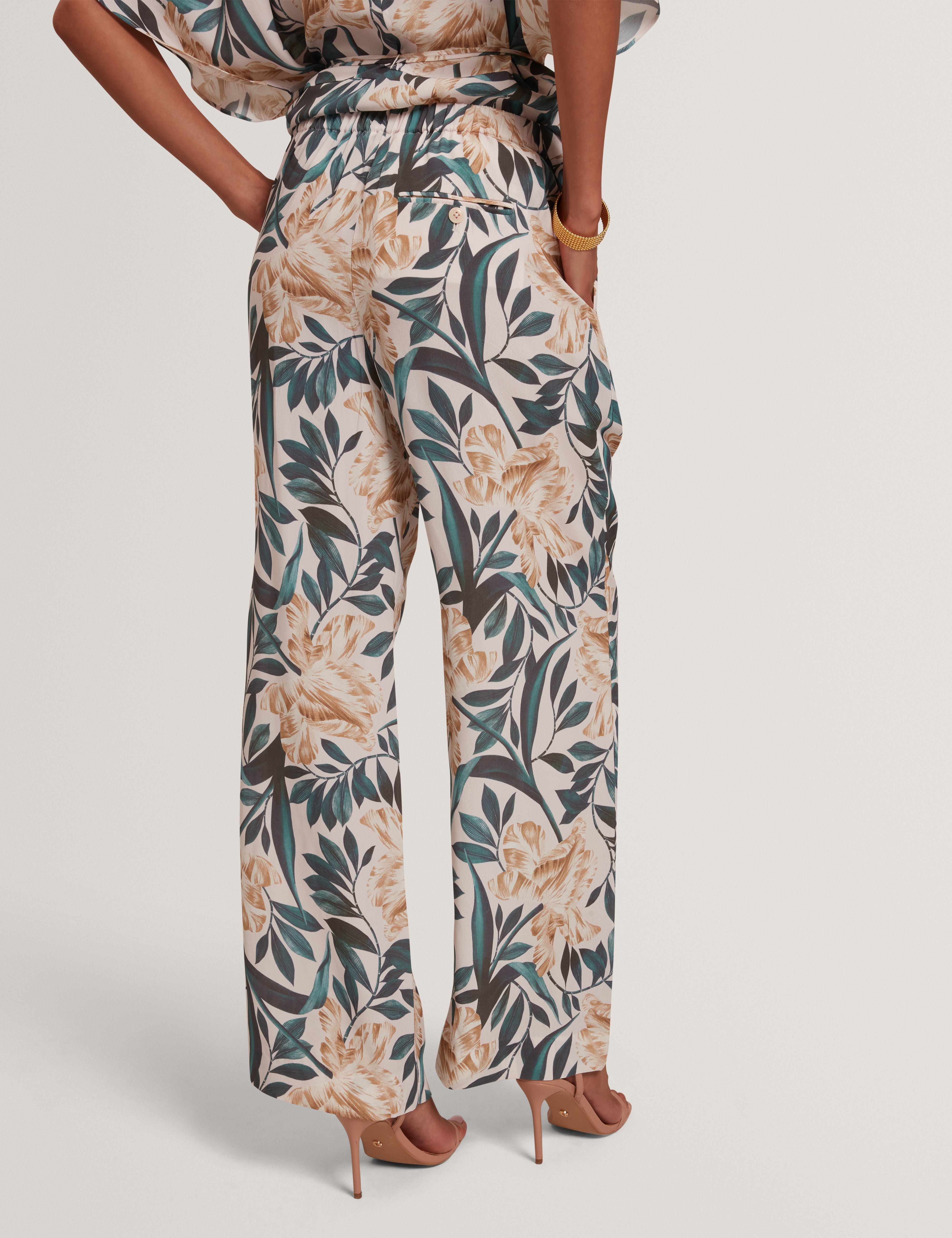 Griesha Printed Mid Rise Straight Leg Trouser Cream
