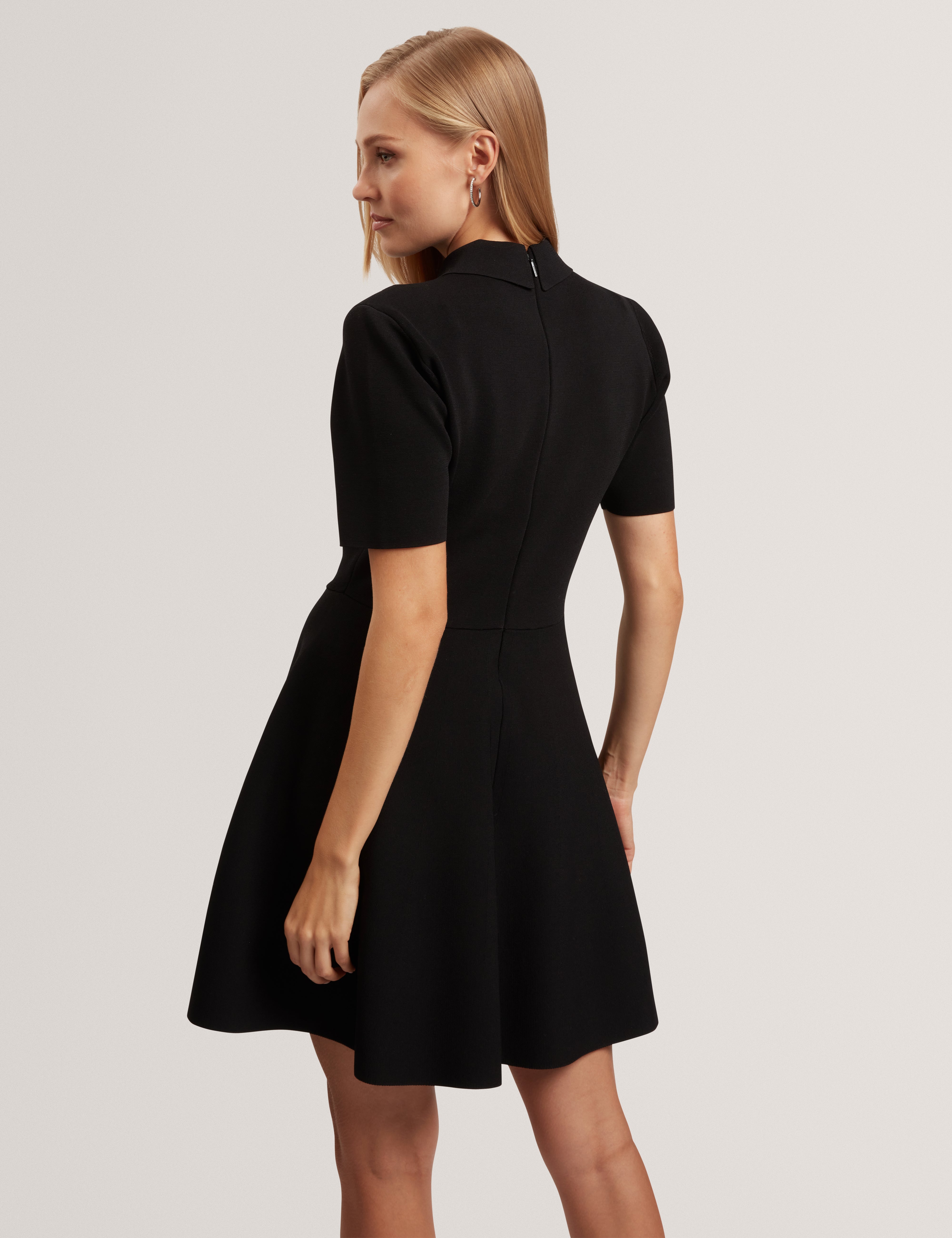 Rondaa Mini Short Sleeve Knitted Polo Dress Black