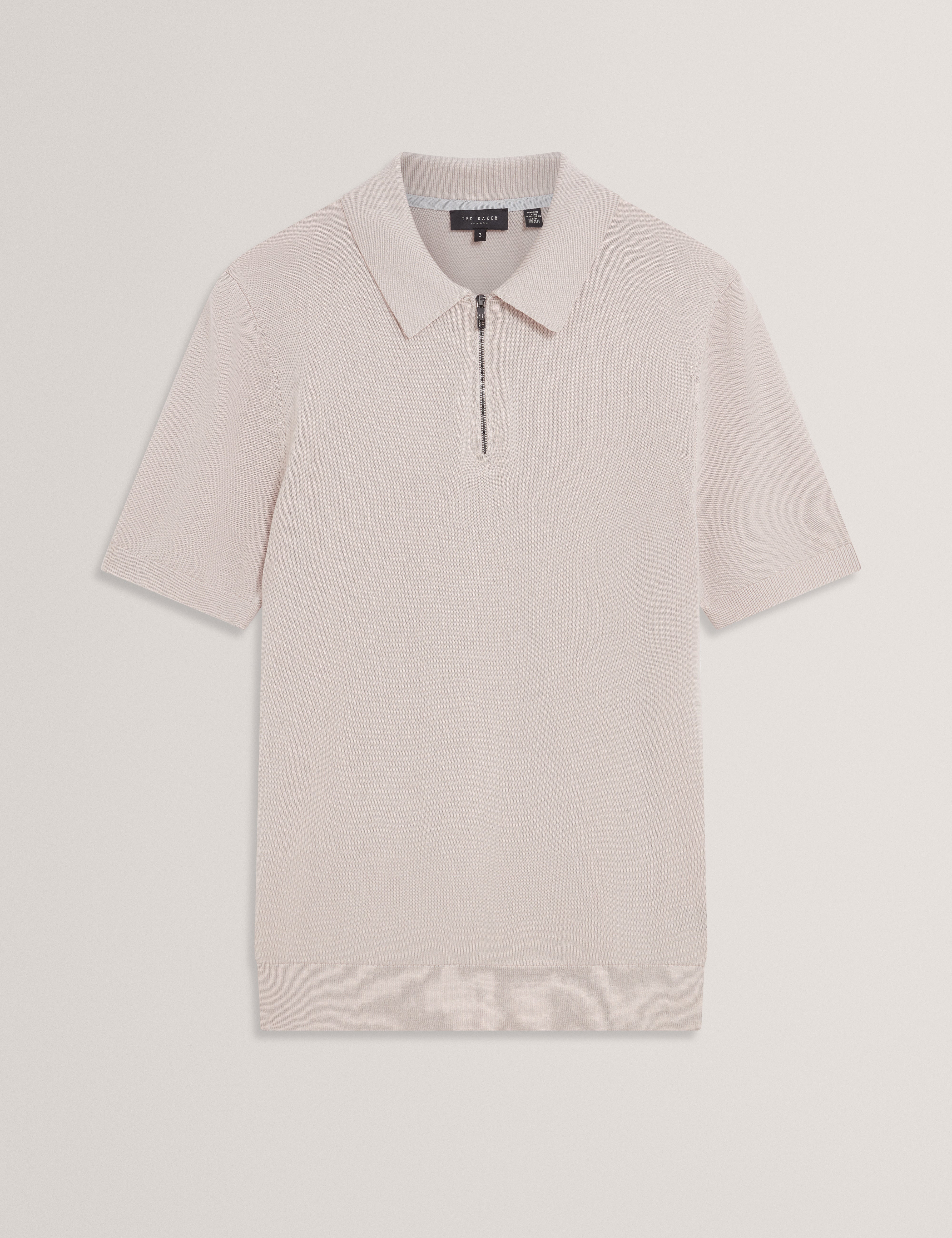 Givrans Short Sleeve Silk Blend Zip Polo Ecru