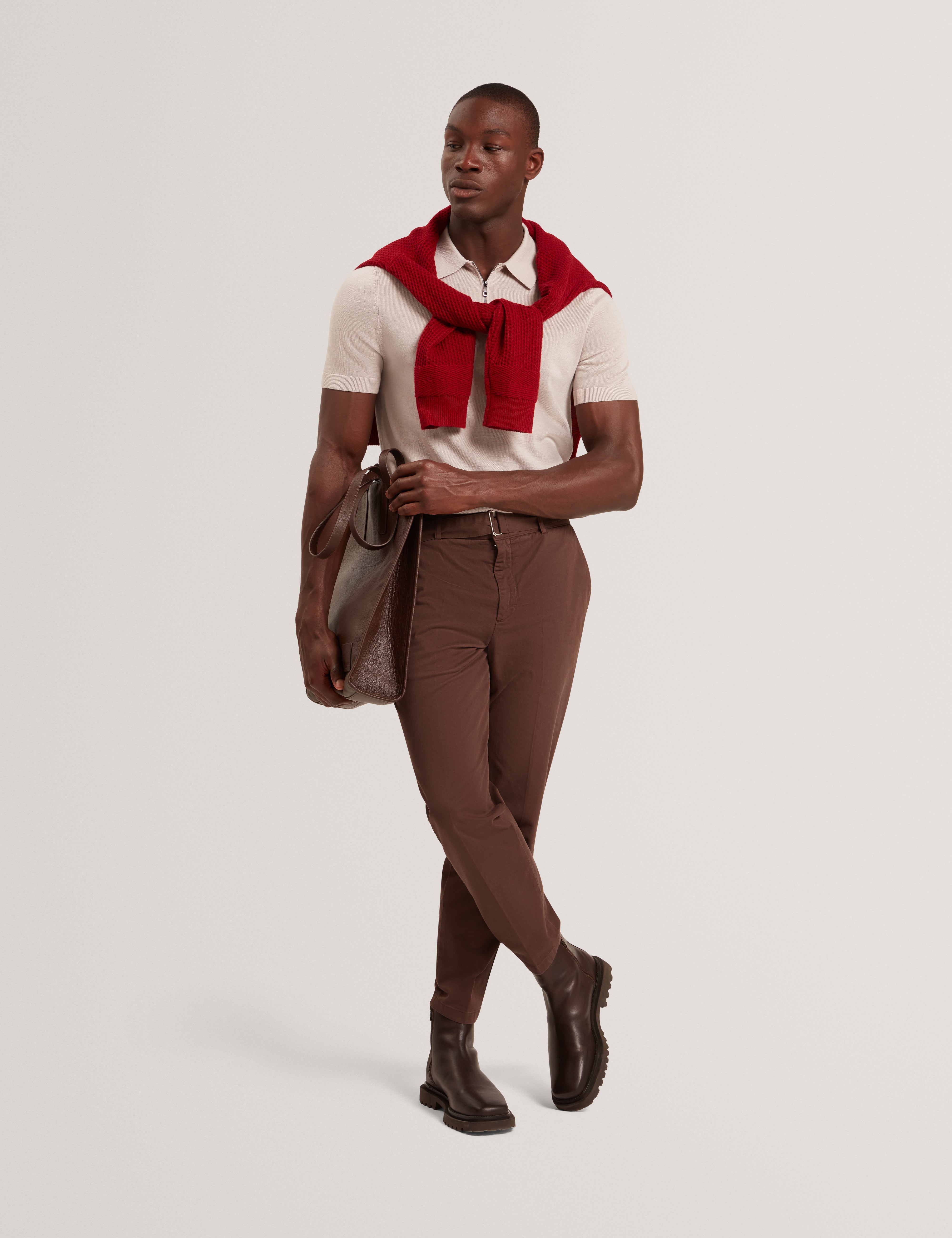 Givrans Short Sleeve Silk Blend Zip Polo Ecru