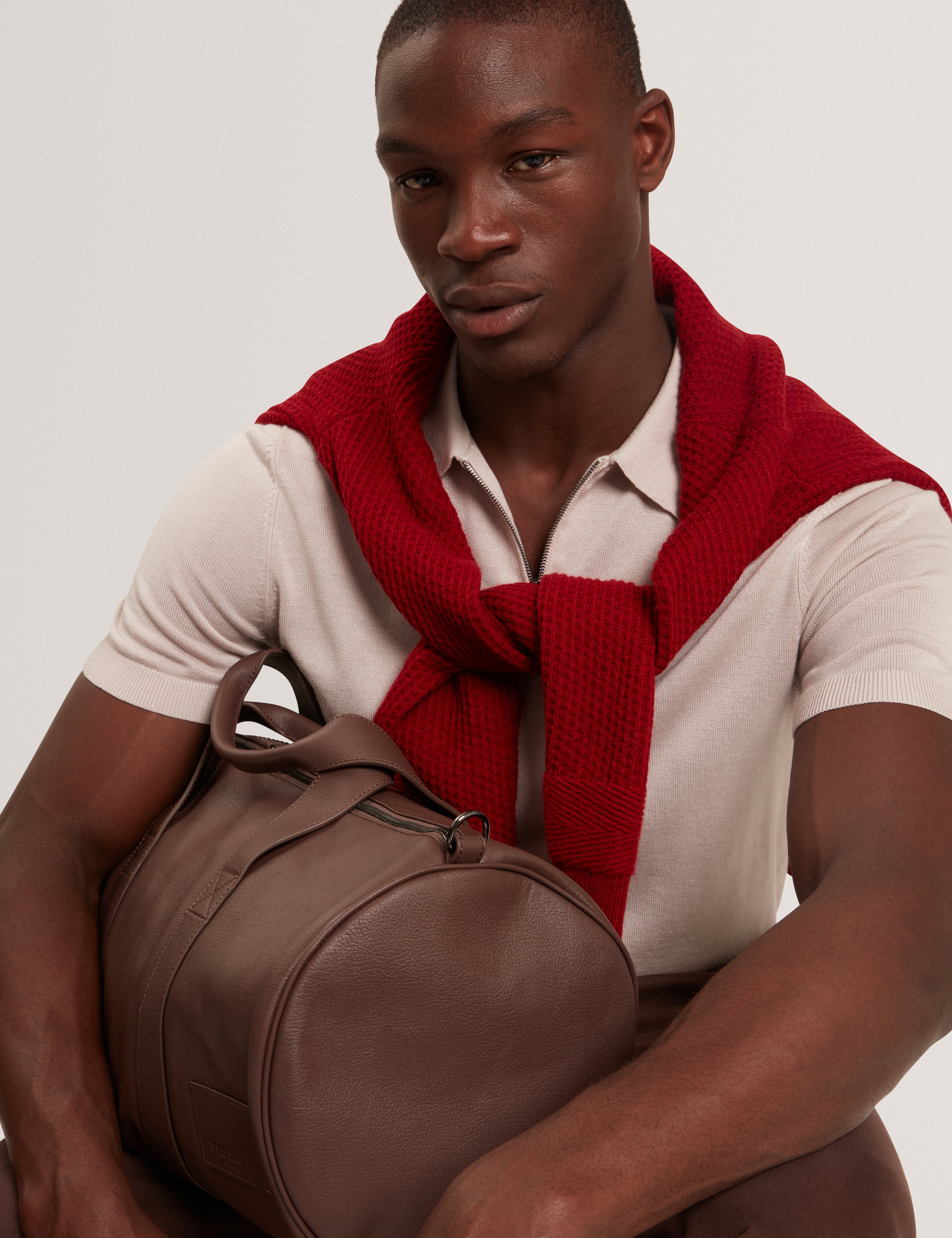 Givrans Short Sleeve Silk Blend Zip Polo Ecru