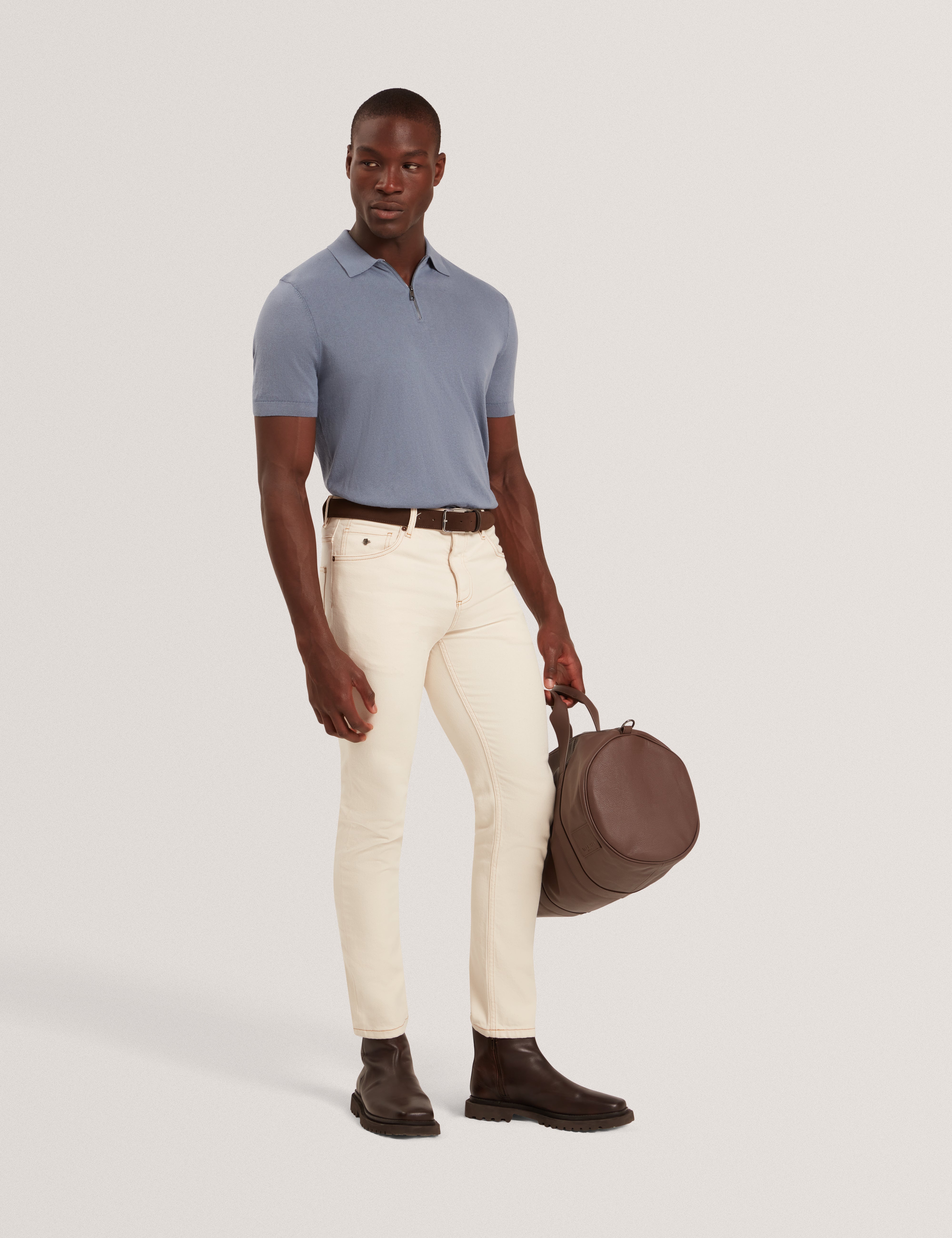 Givrans Short Sleeve Silk Blend Zip Polo Teal-Blue