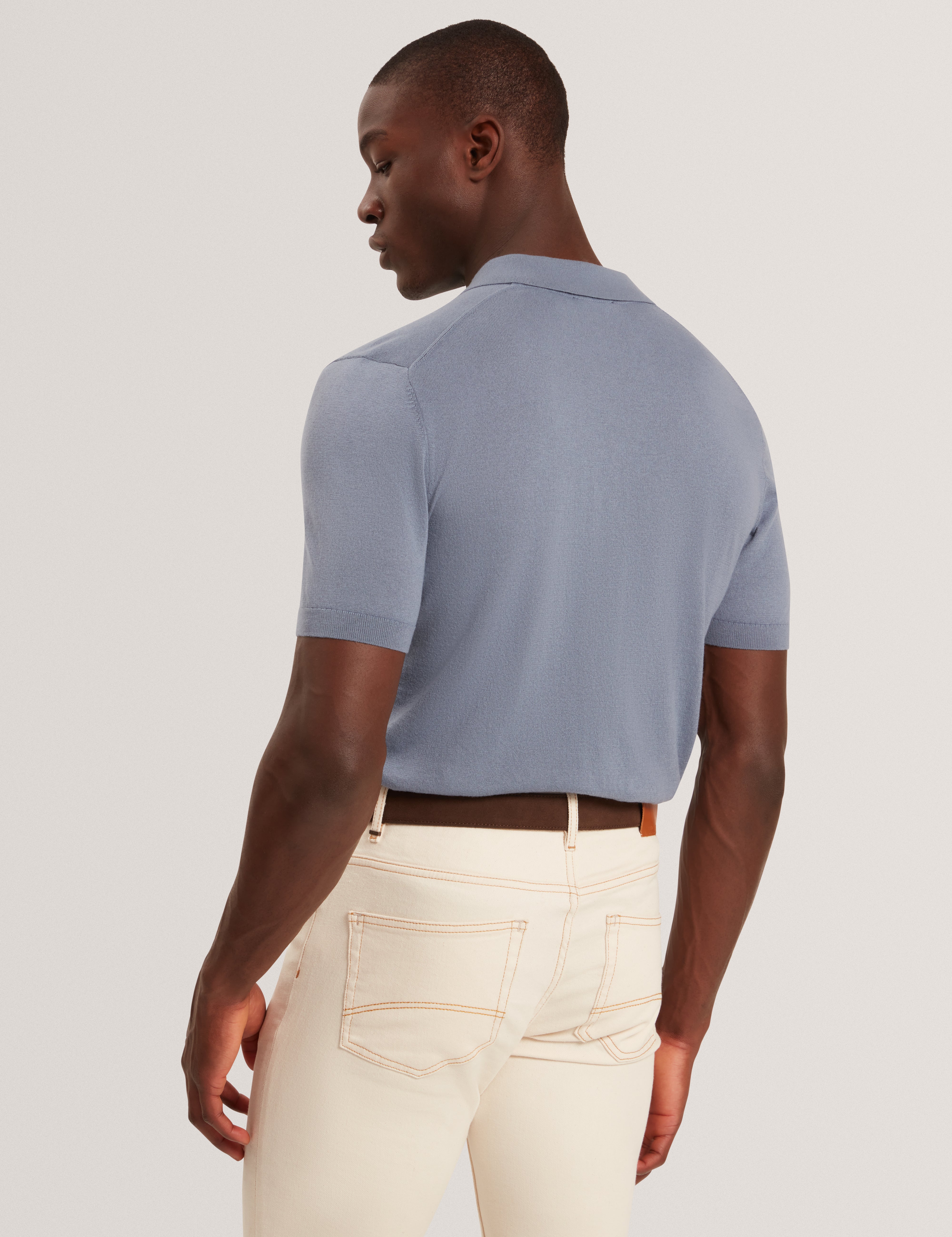 Givrans Short Sleeve Silk Blend Zip Polo Teal-Blue