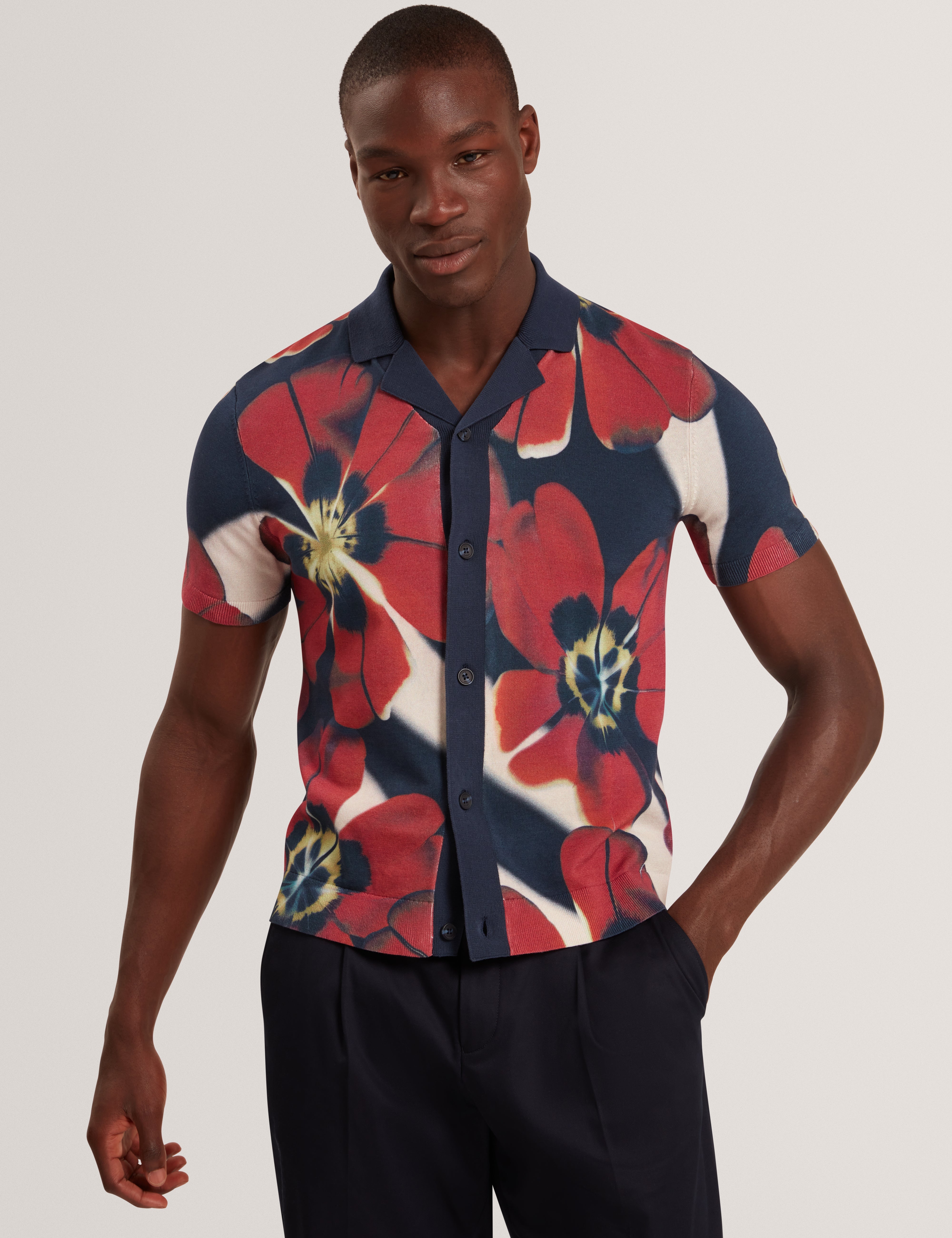 Wyric Short Sleeve Floral Print Knitted Shirt Multicol