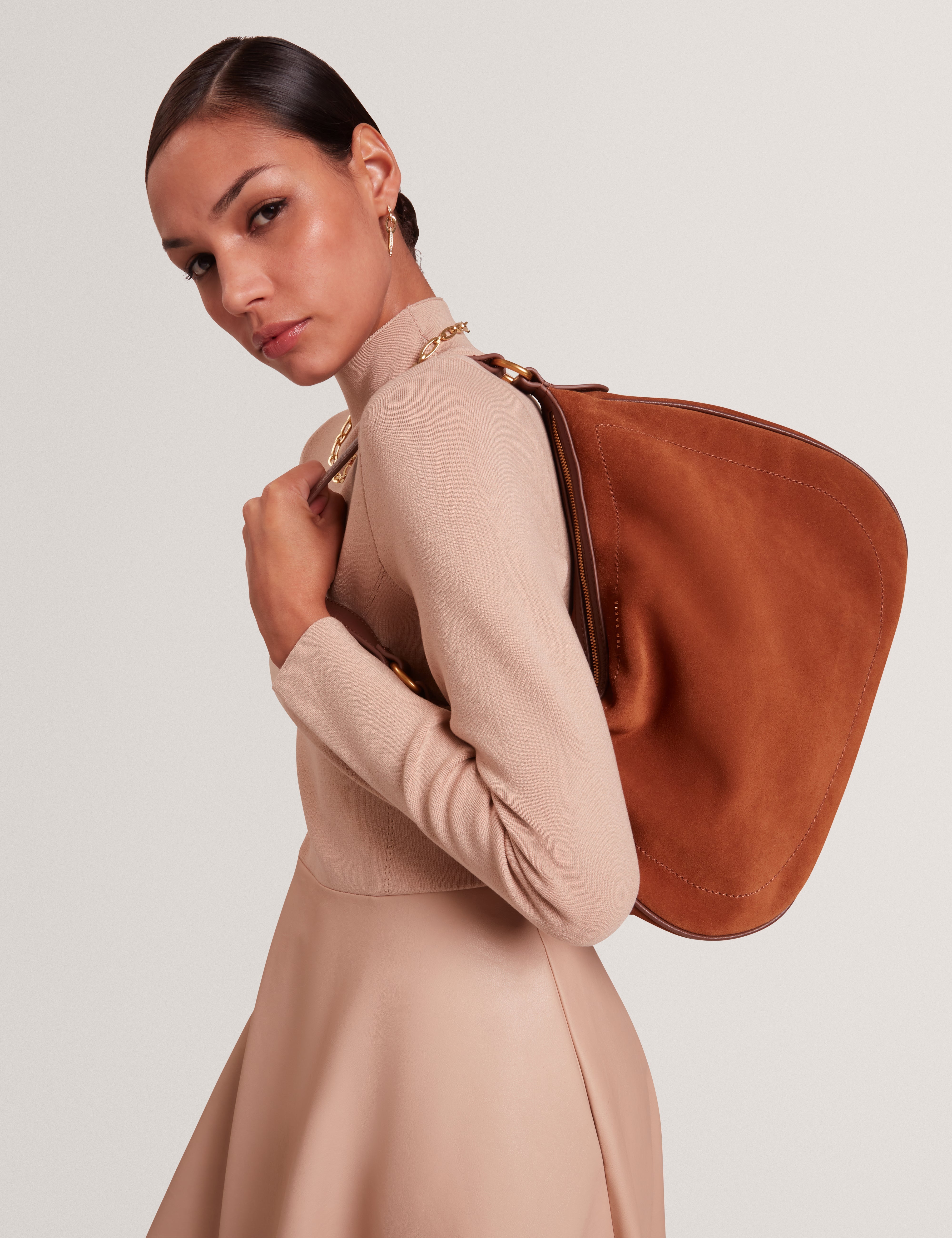 Samiyra Webbing Suede Hobo Bag Brown