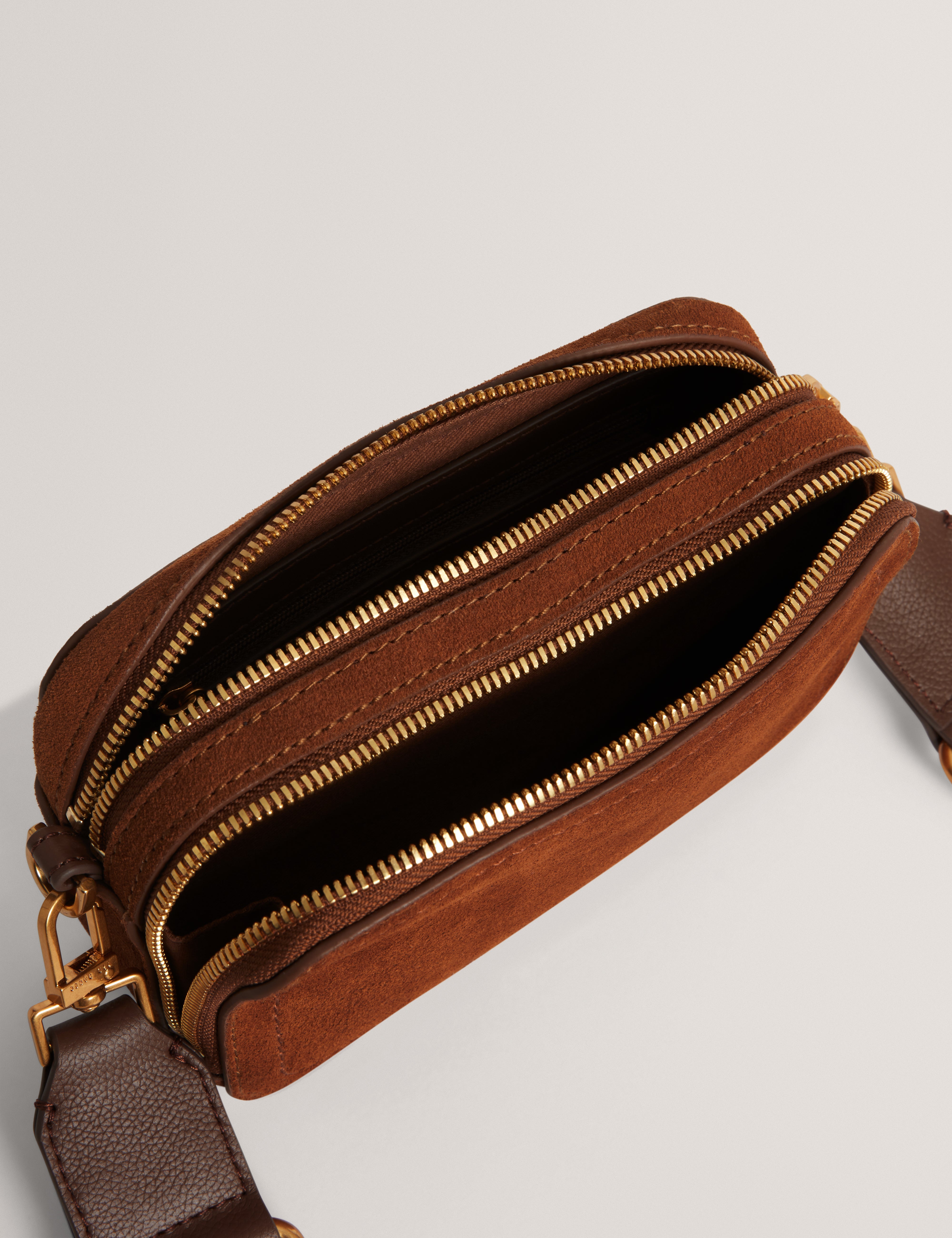 Shayann Webbing Suede Crossbody Camera Bag Brown