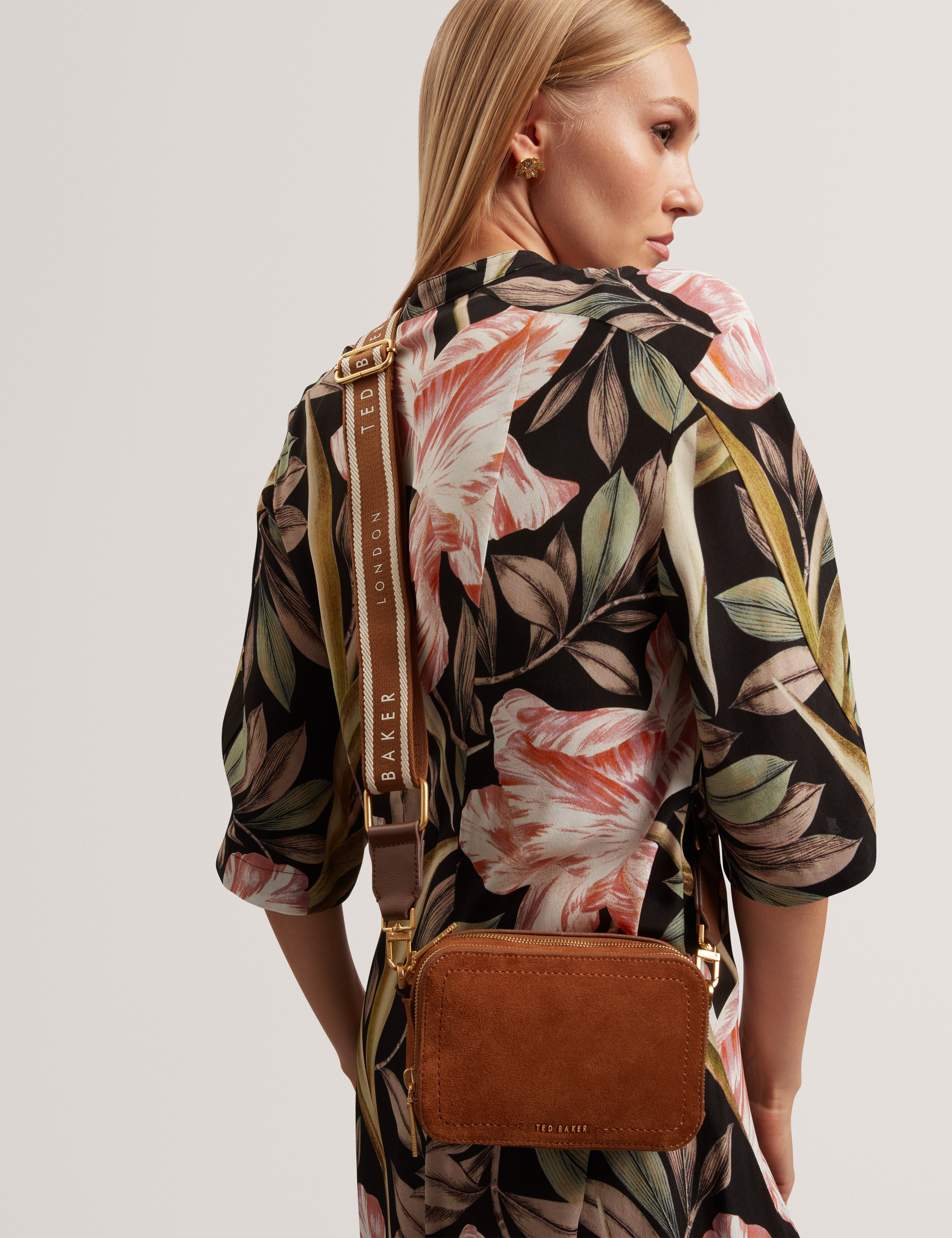 Shayann Webbing Suede Crossbody Camera Bag Brown