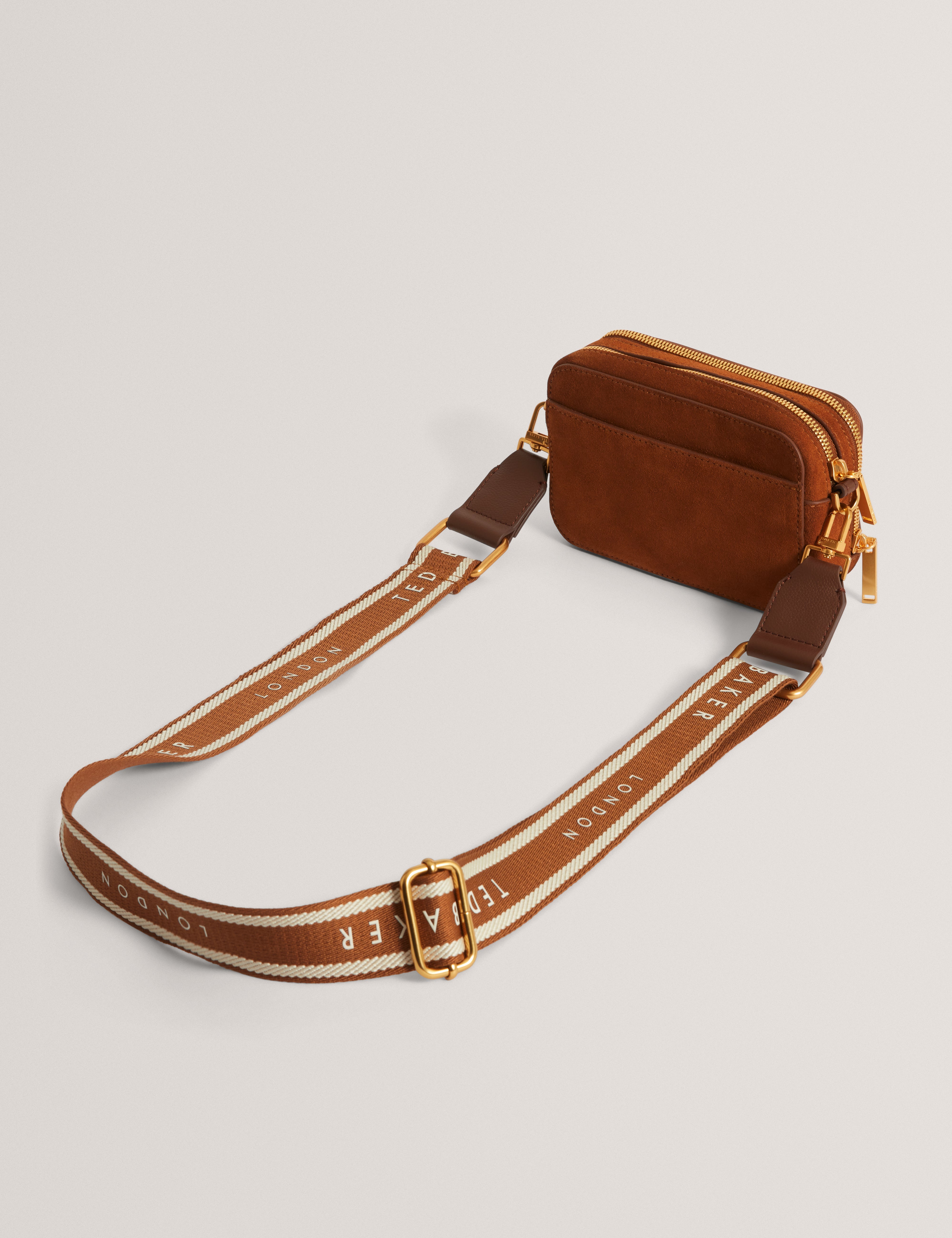 Shayann Webbing Suede Crossbody Camera Bag Brown