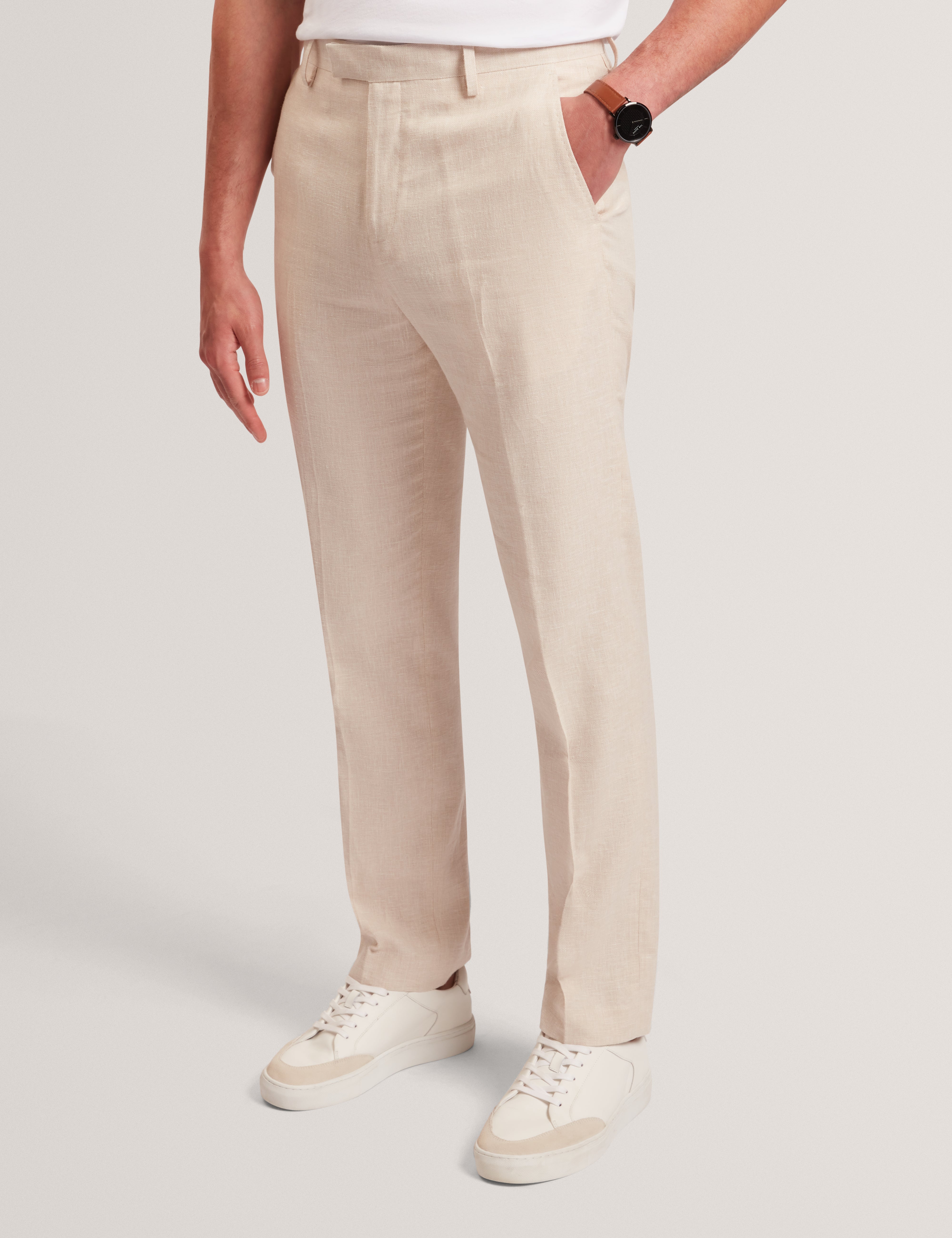 Givrant Slim Fit Linen Blend Trouser Ecru