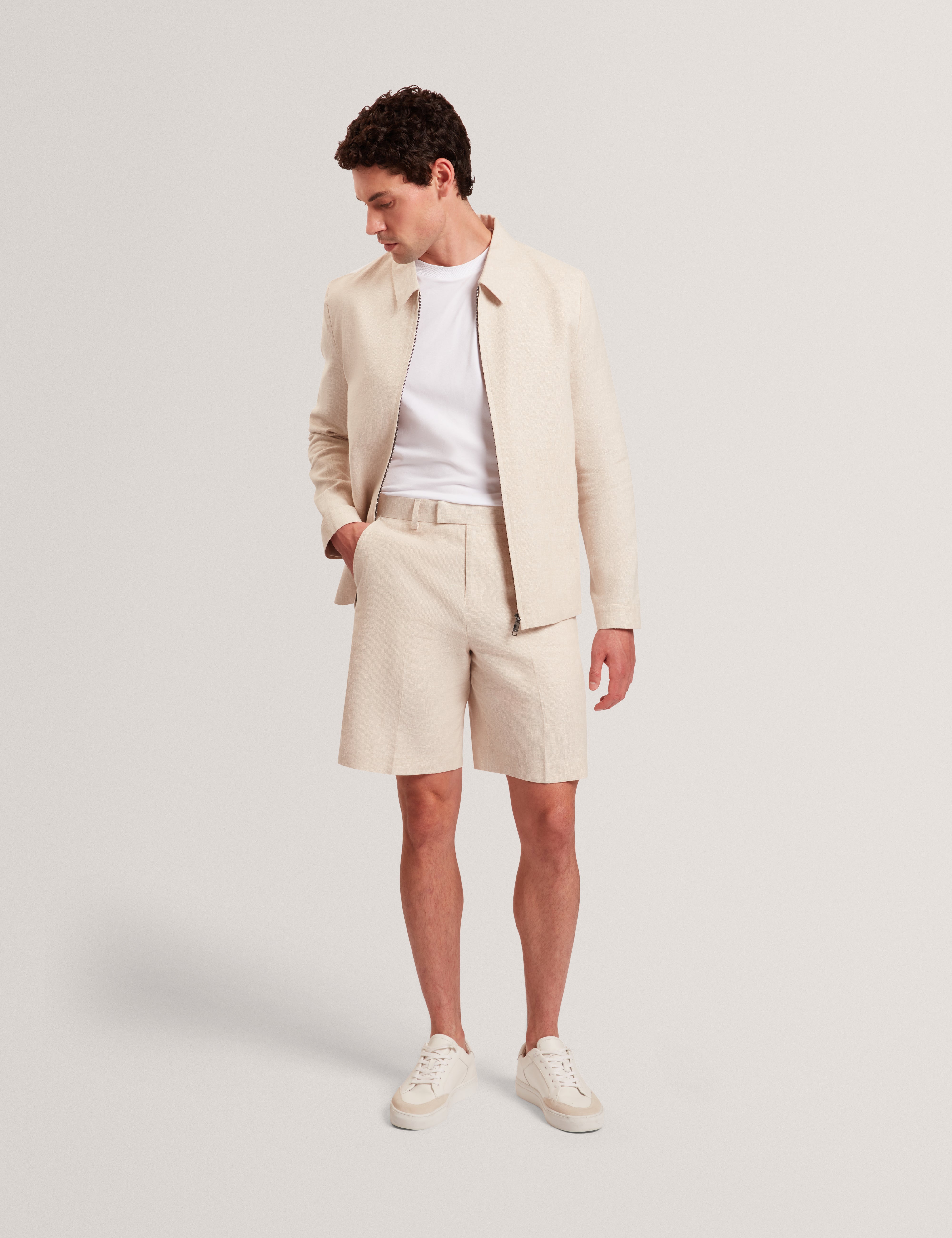 Givran Slim Fit Linen Blend Short Ecru