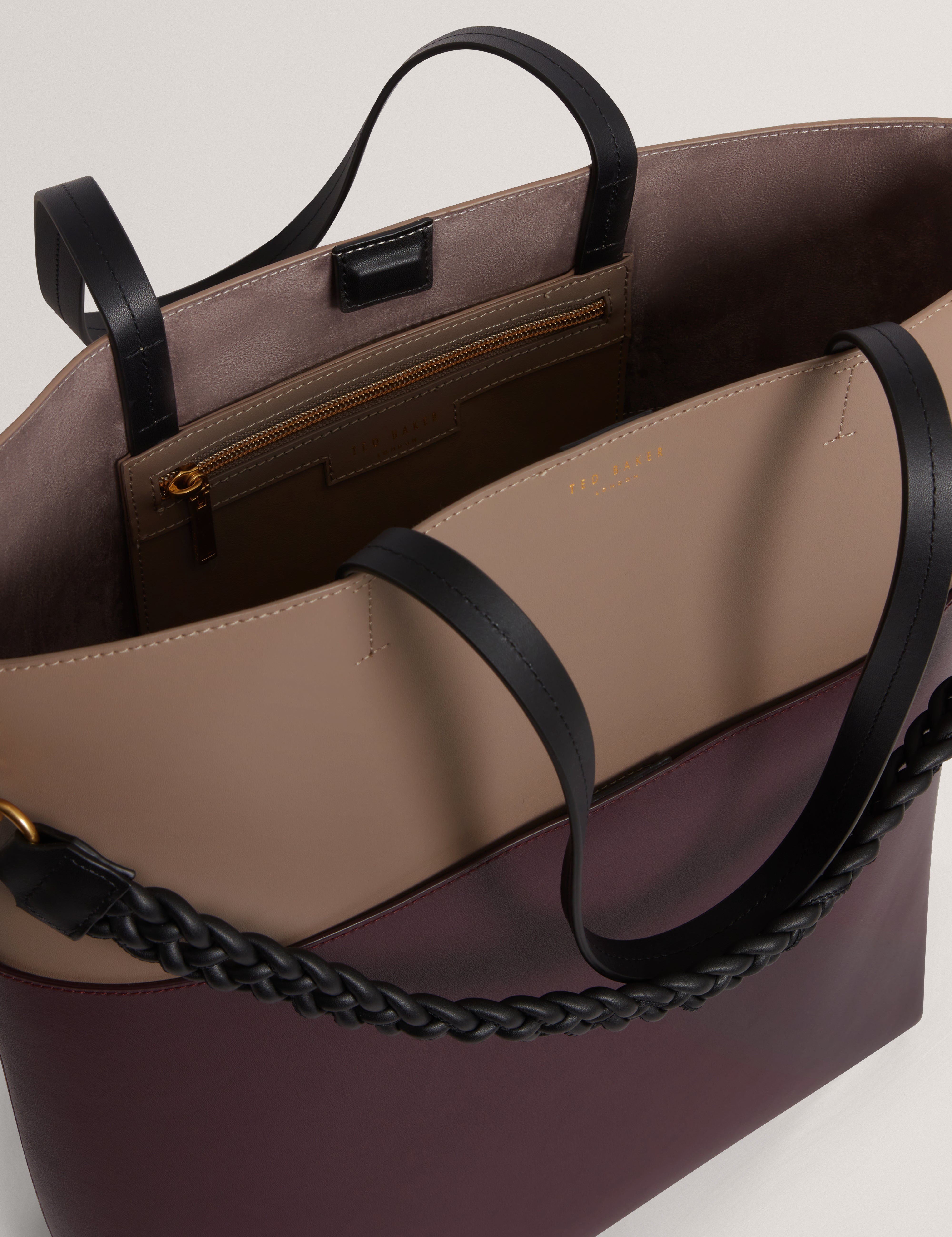 Wynslow Woven Handle Colourblock Large Bag Wine