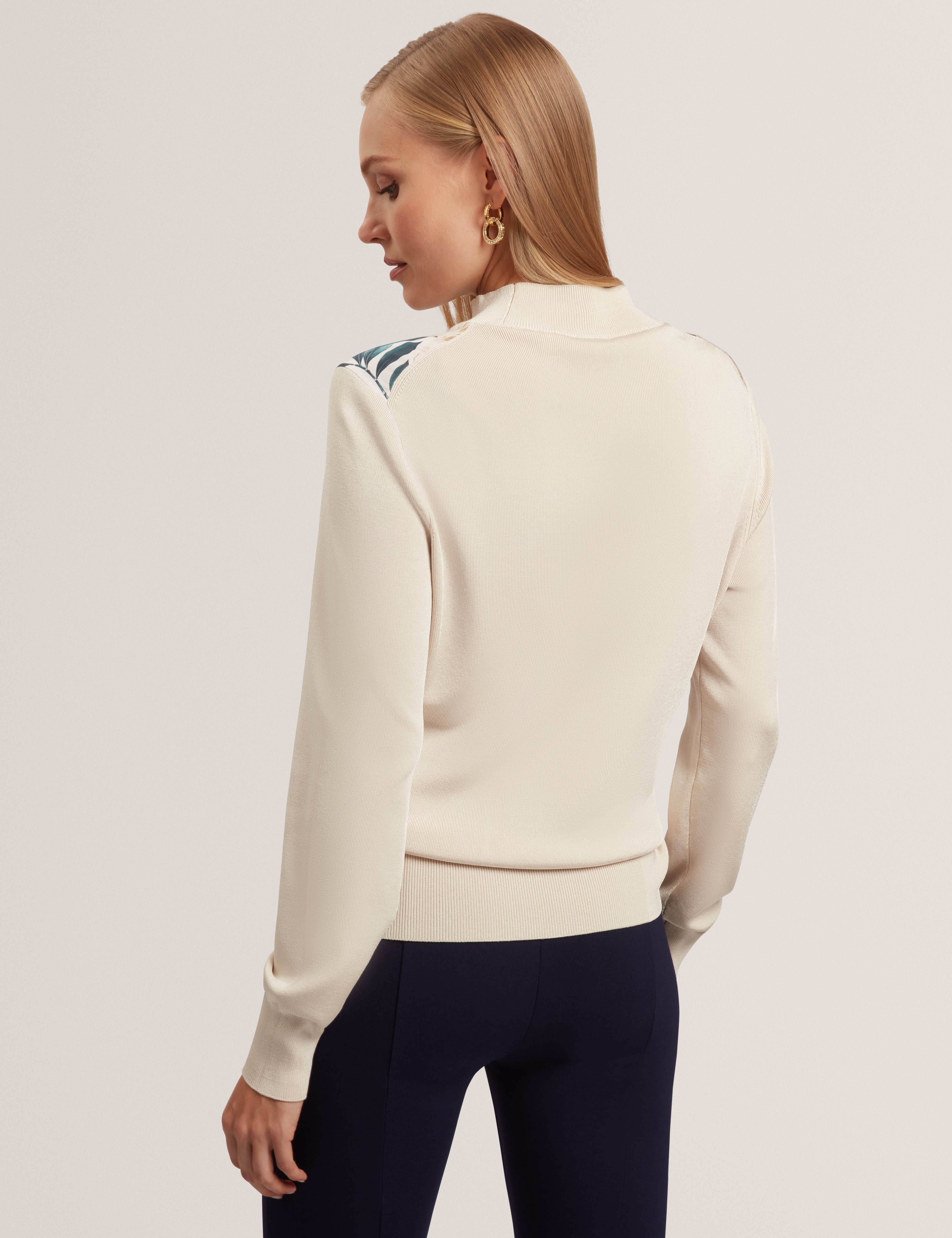 Merrni Printed Woven Front Knit Top Ivory