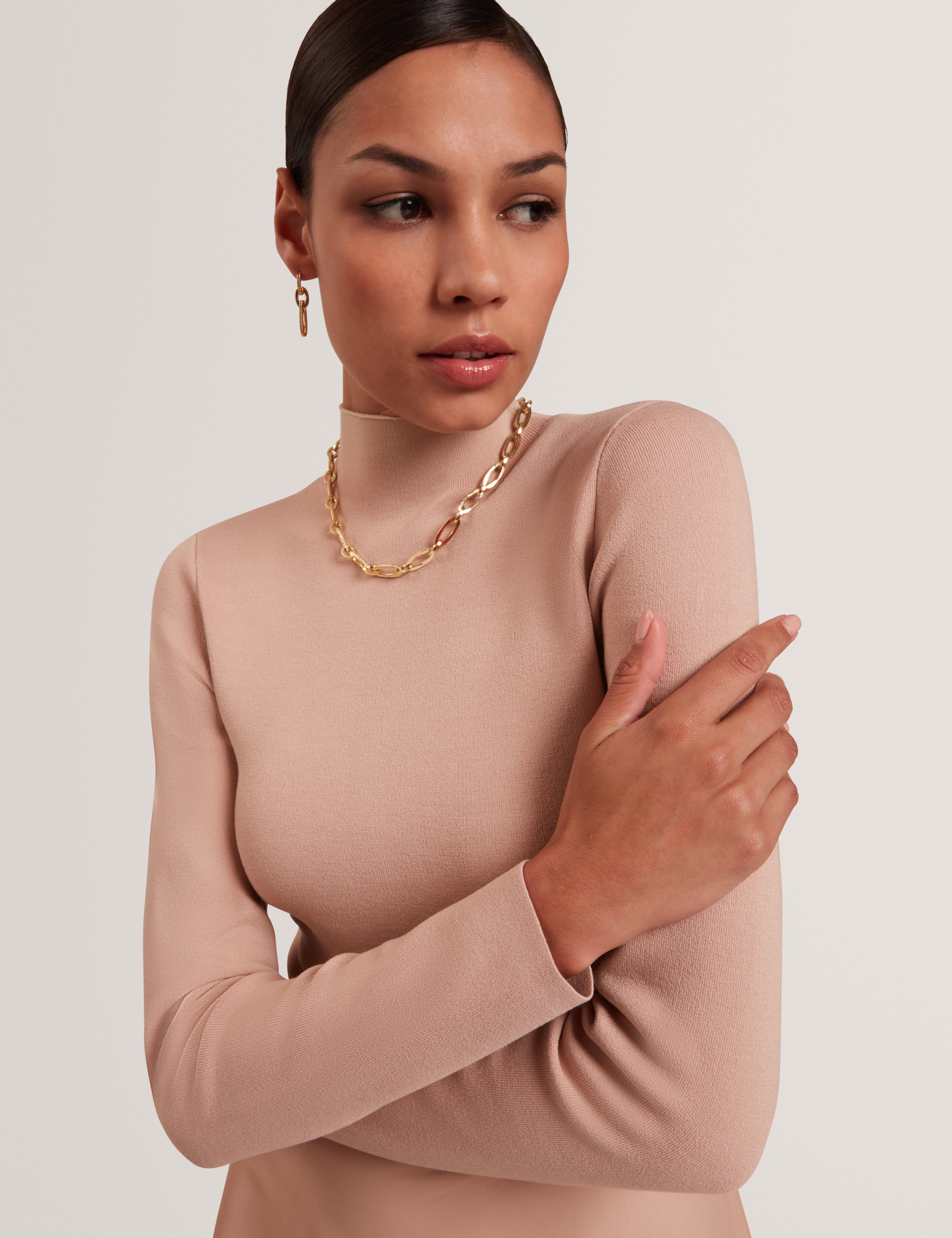 Allmie High Neck Dress With Faux Leather Skirt Taupe