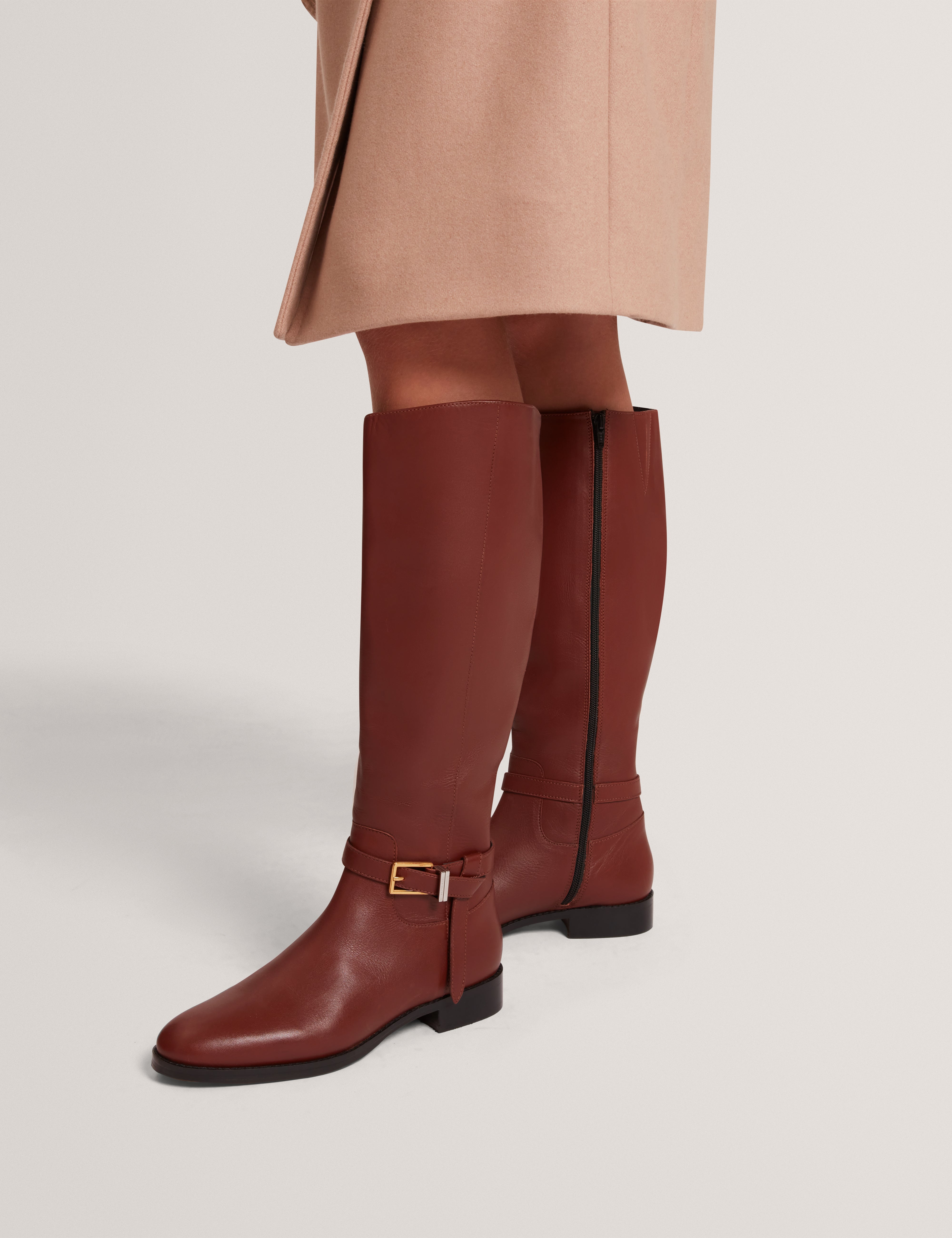 Clorett Belt Detail Riding Flat Boot Tan