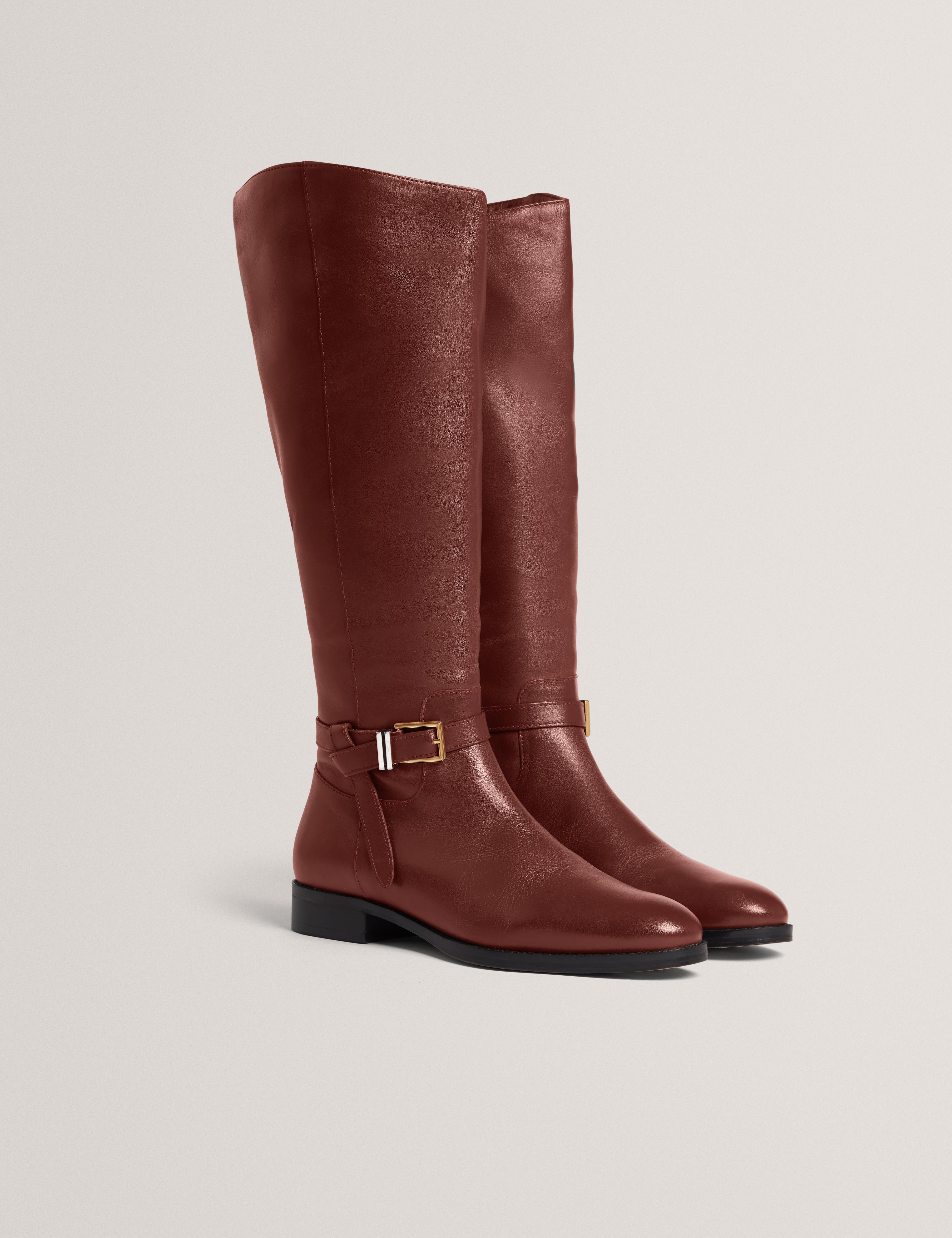 Clorett Belt Detail Riding Flat Boot Tan