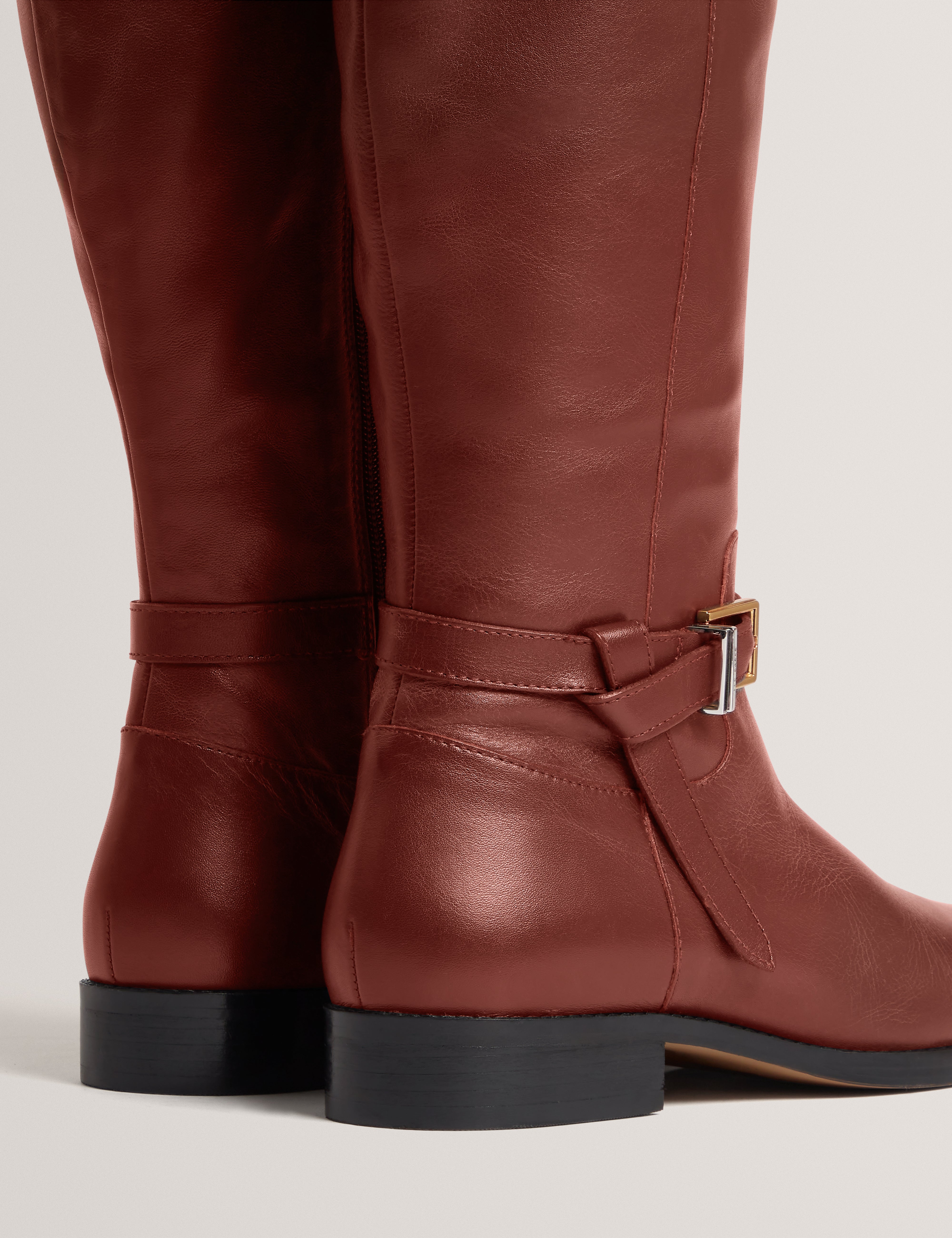 Clorett Belt Detail Riding Flat Boot Tan