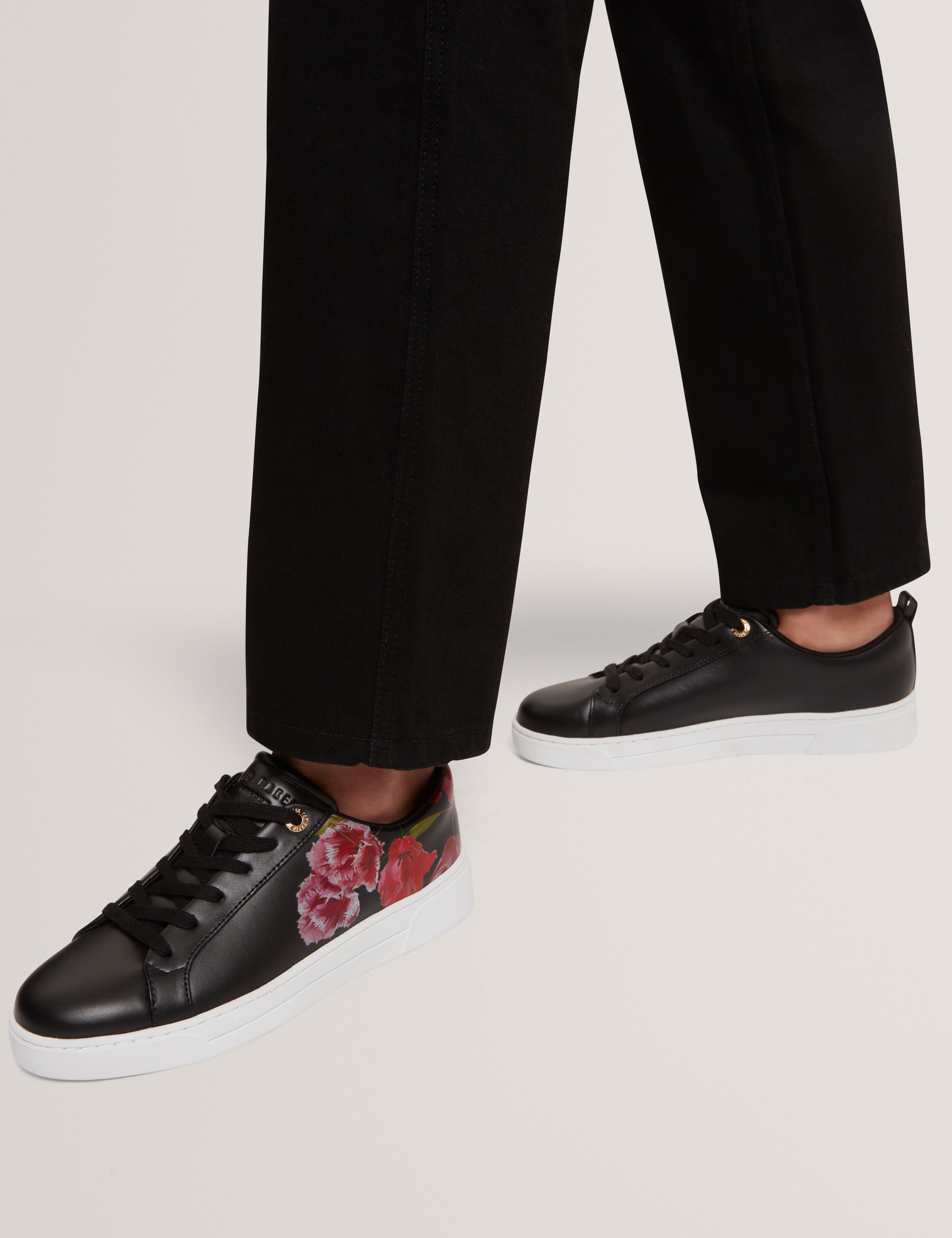 Prinell Floral Printed Leather Trainer Black
