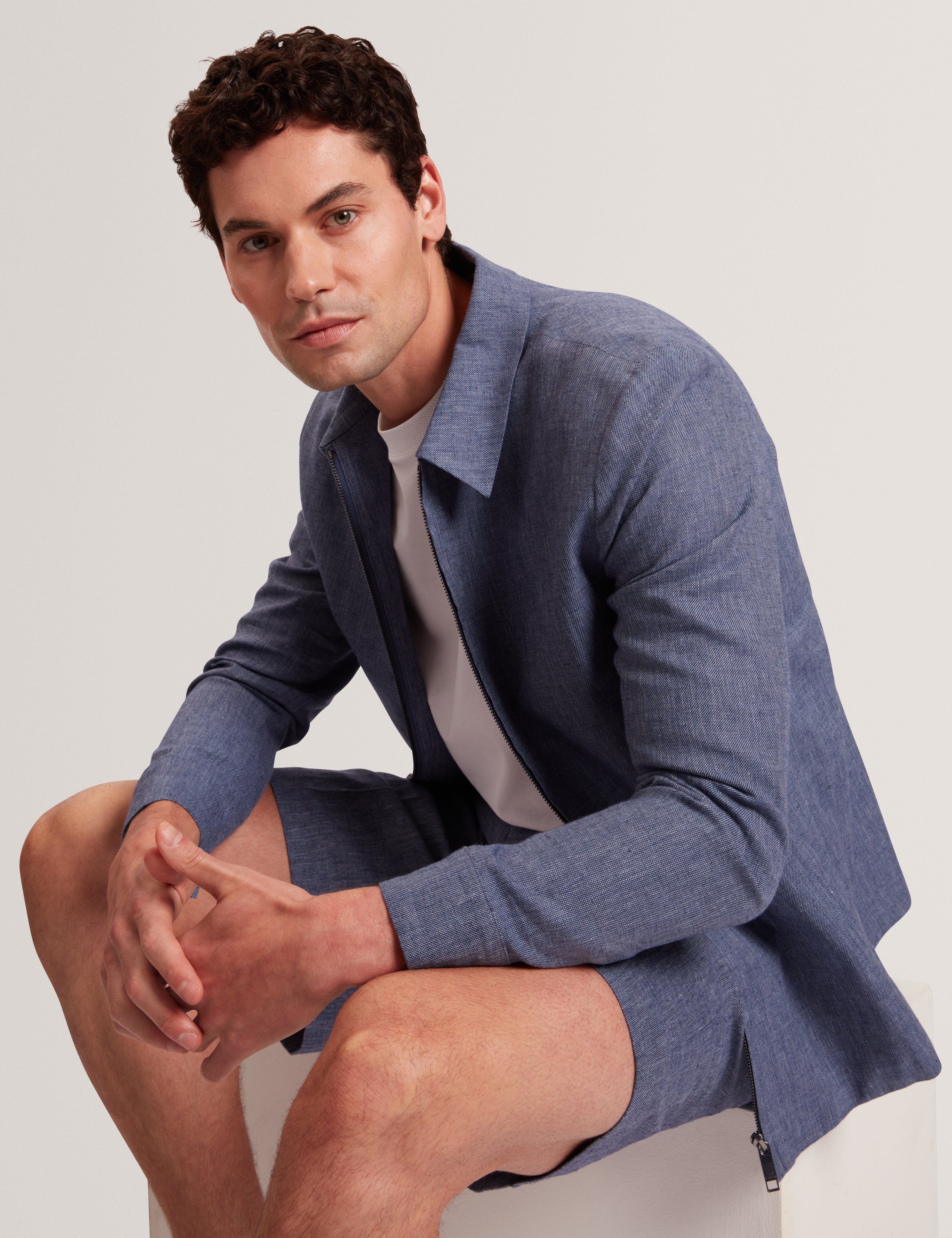 Ashleyj Slim Fit Linen Blend Jacket Navy