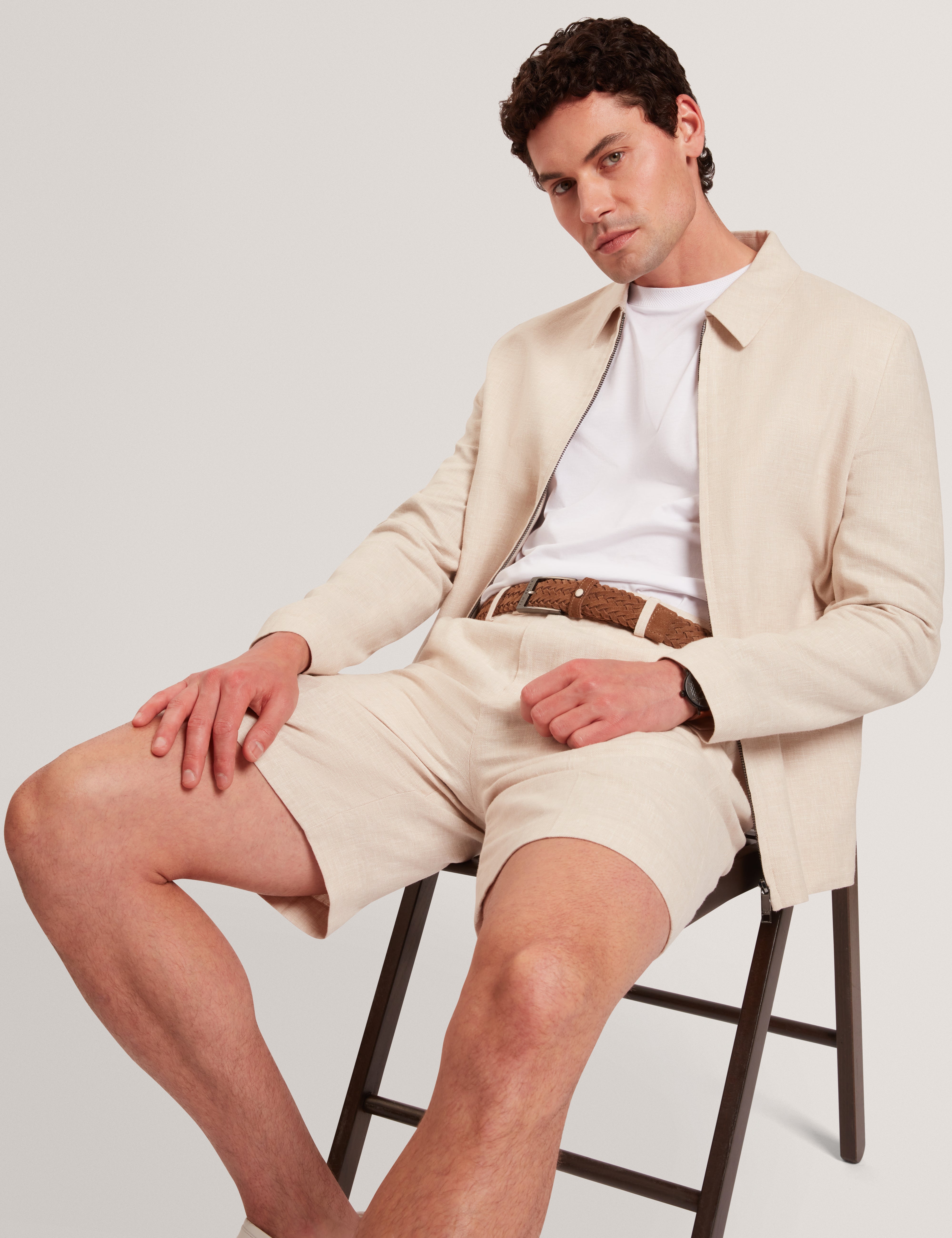 Ashleyj Slim Fit Linen Blend Jacket Stone