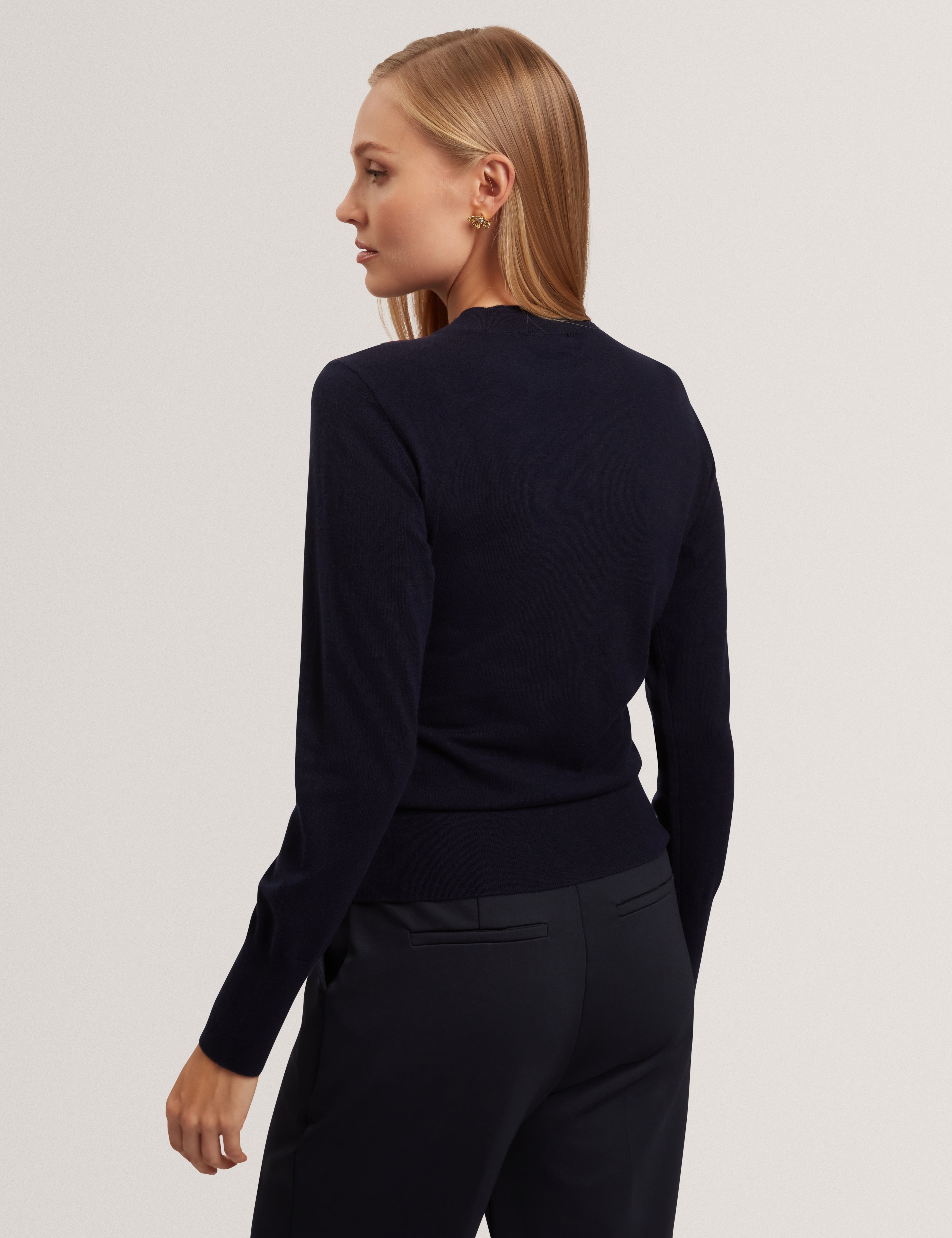 Mawie Printed Draped Front Knitted Top Navy