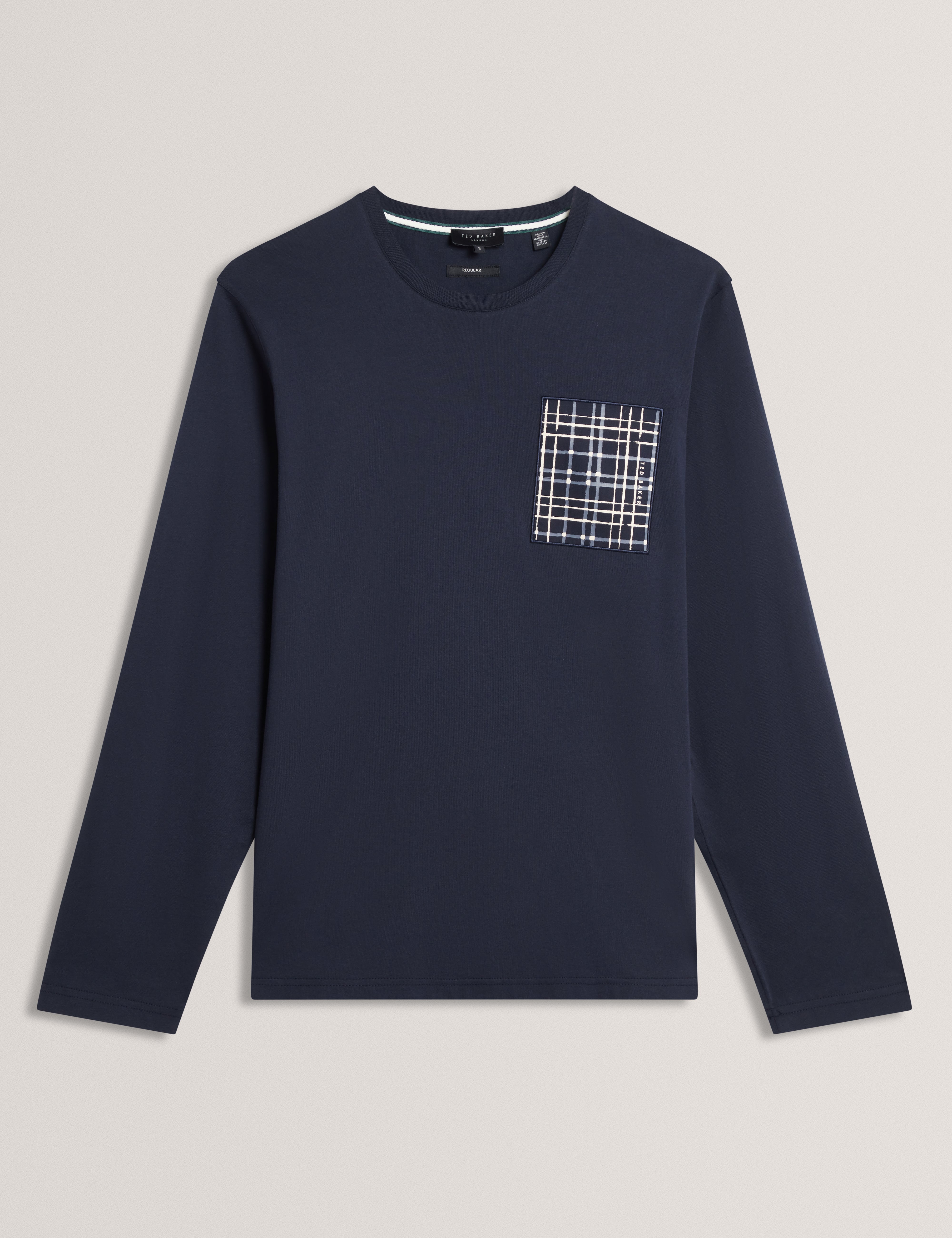 Sinino Long Sleeve Box Print T-Shirt Navy