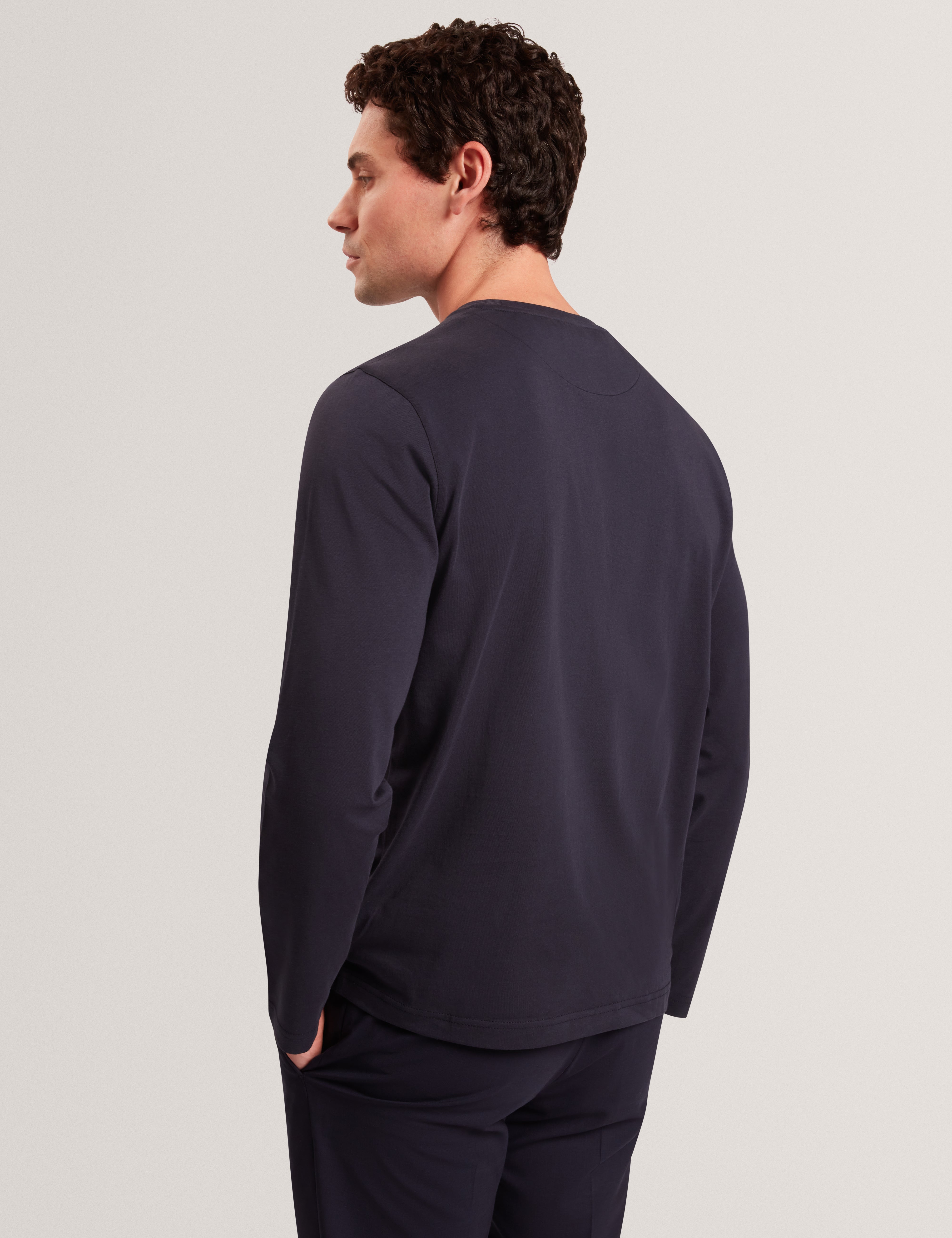 Sinino Long Sleeve Box Print T-Shirt Navy