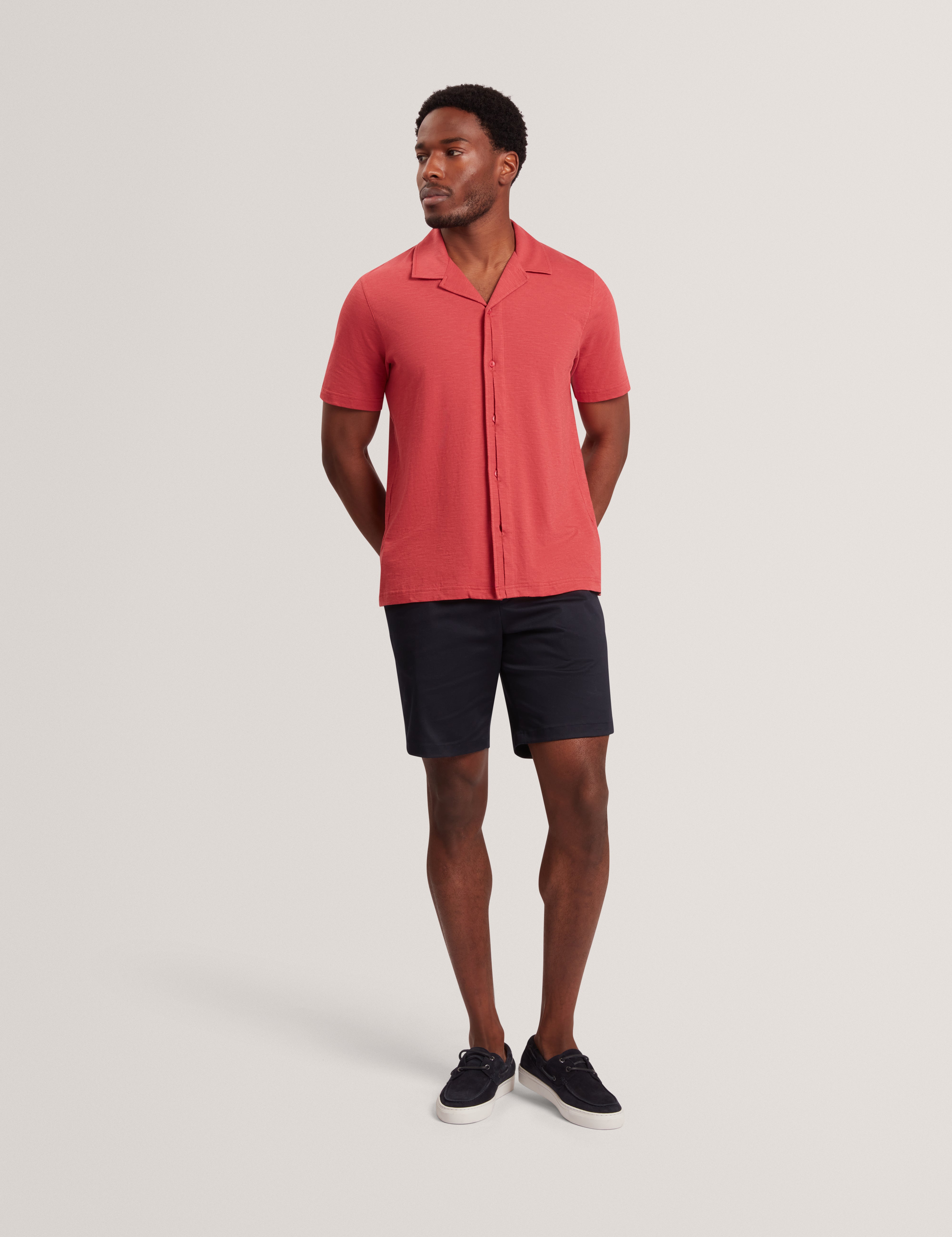 Fendry Short Sleeve Linen Button Through Polo Deep-Pink