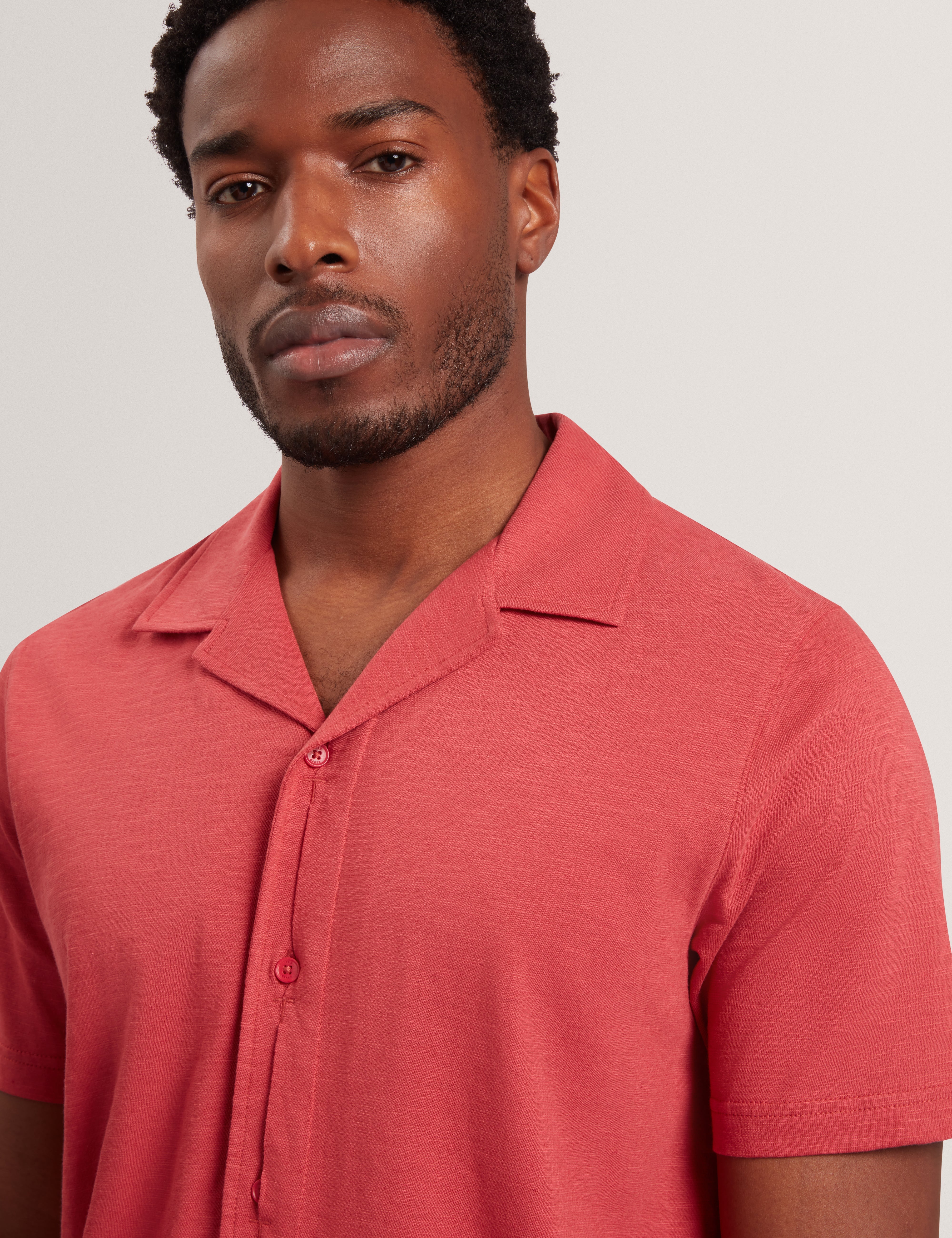Fendry Short Sleeve Linen Button Through Polo Deep-Pink