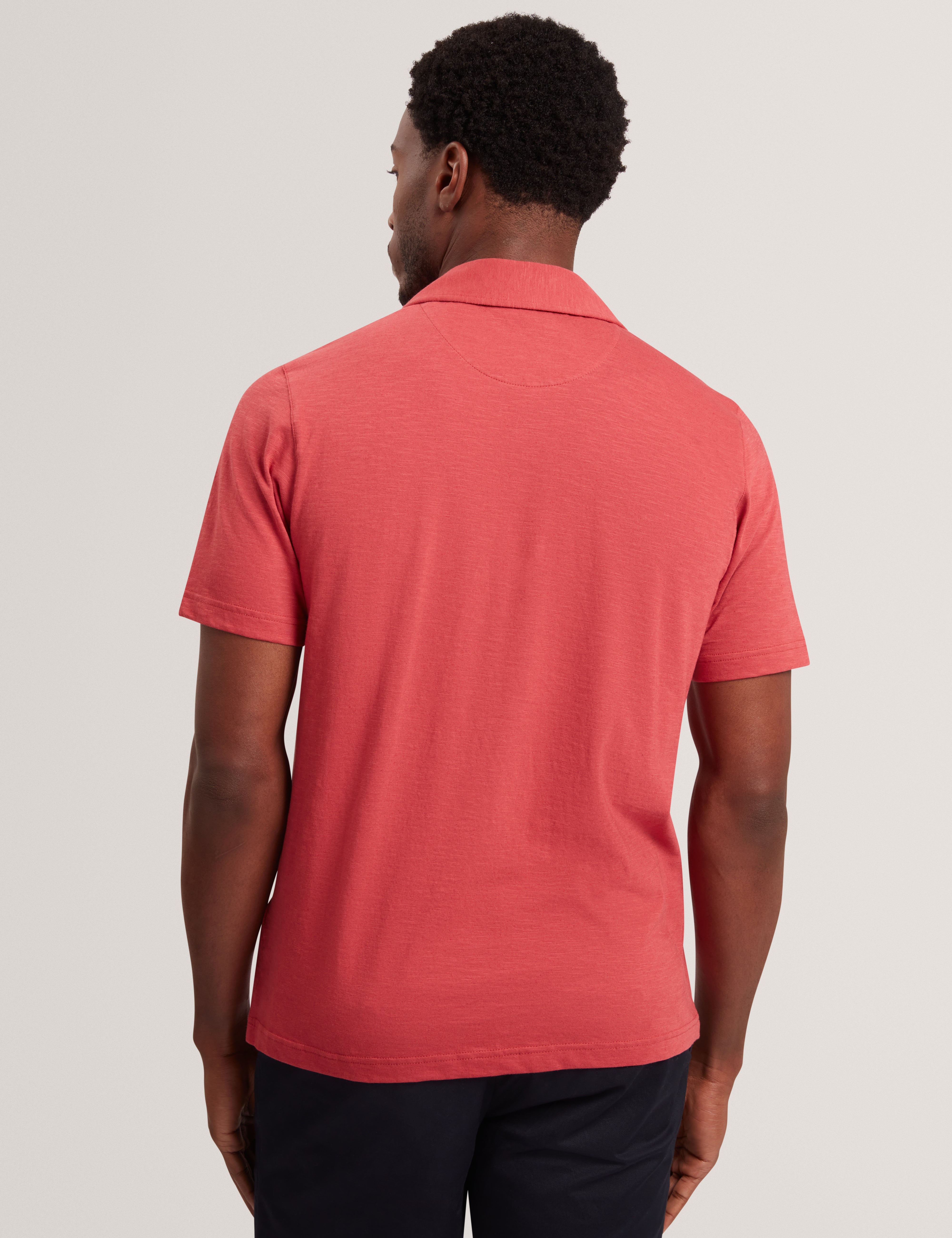Fendry Short Sleeve Linen Button Through Polo Deep-Pink