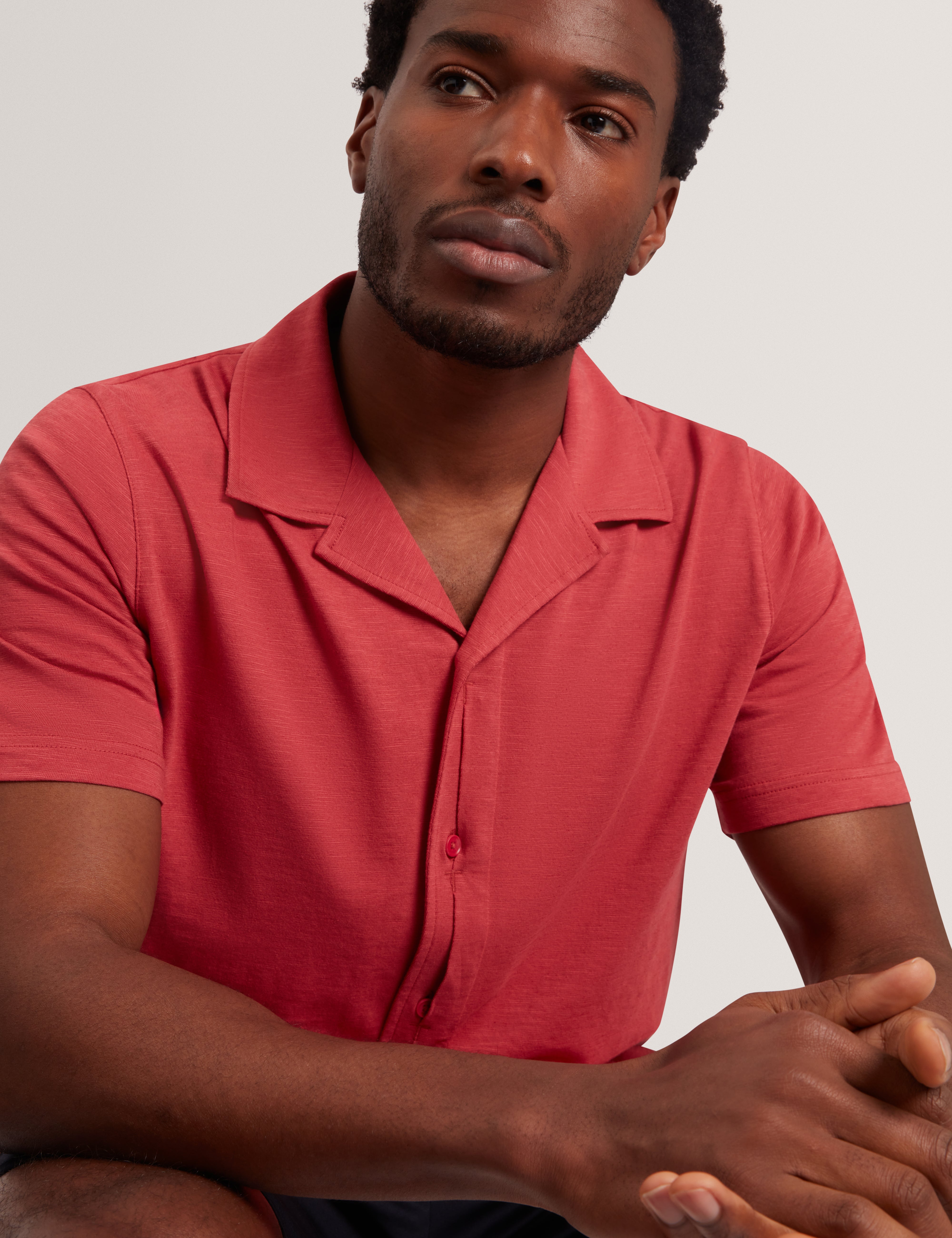 Fendry Short Sleeve Linen Button Through Polo Deep-Pink