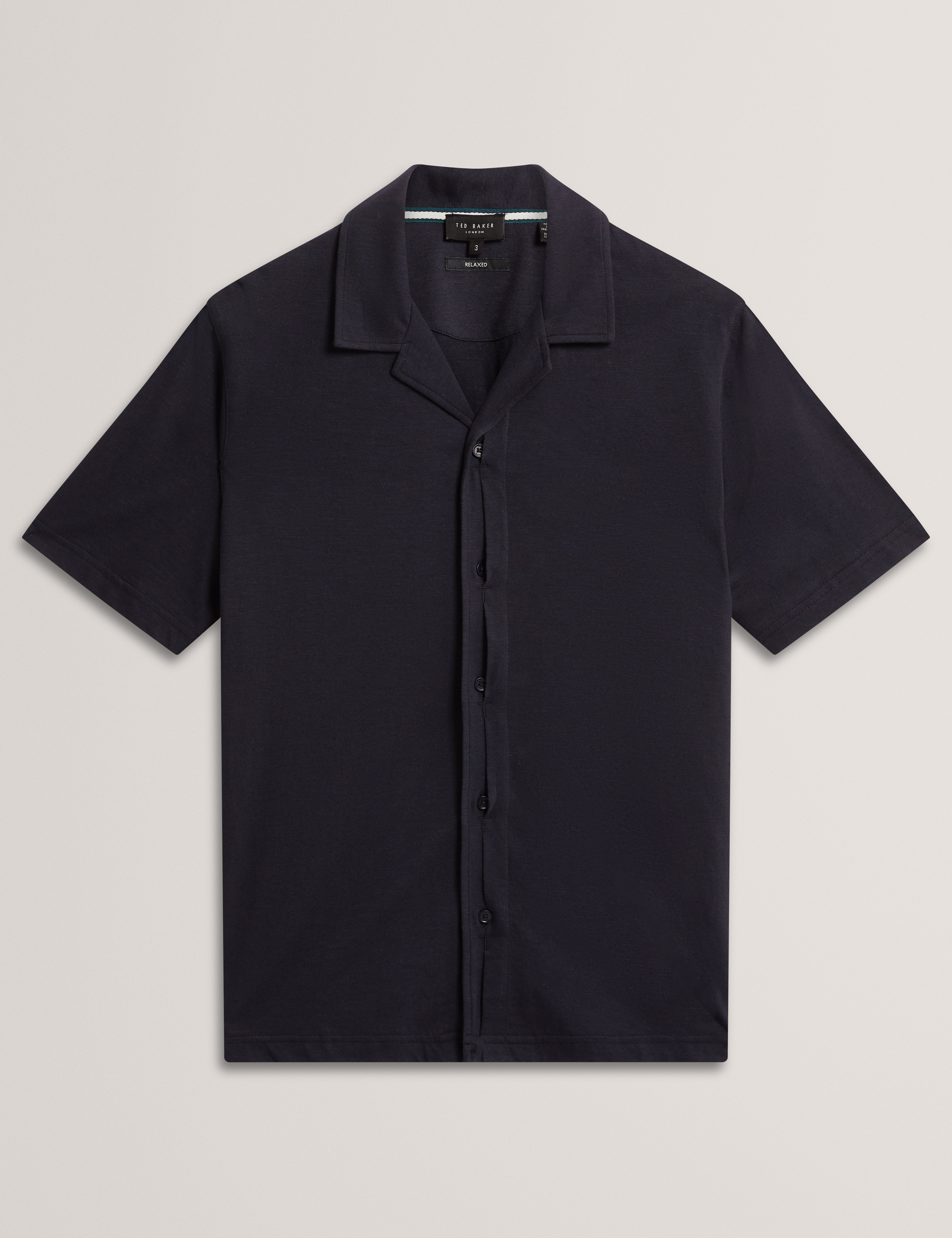 Fendry Short Sleeve Linen Button Through Polo Navy