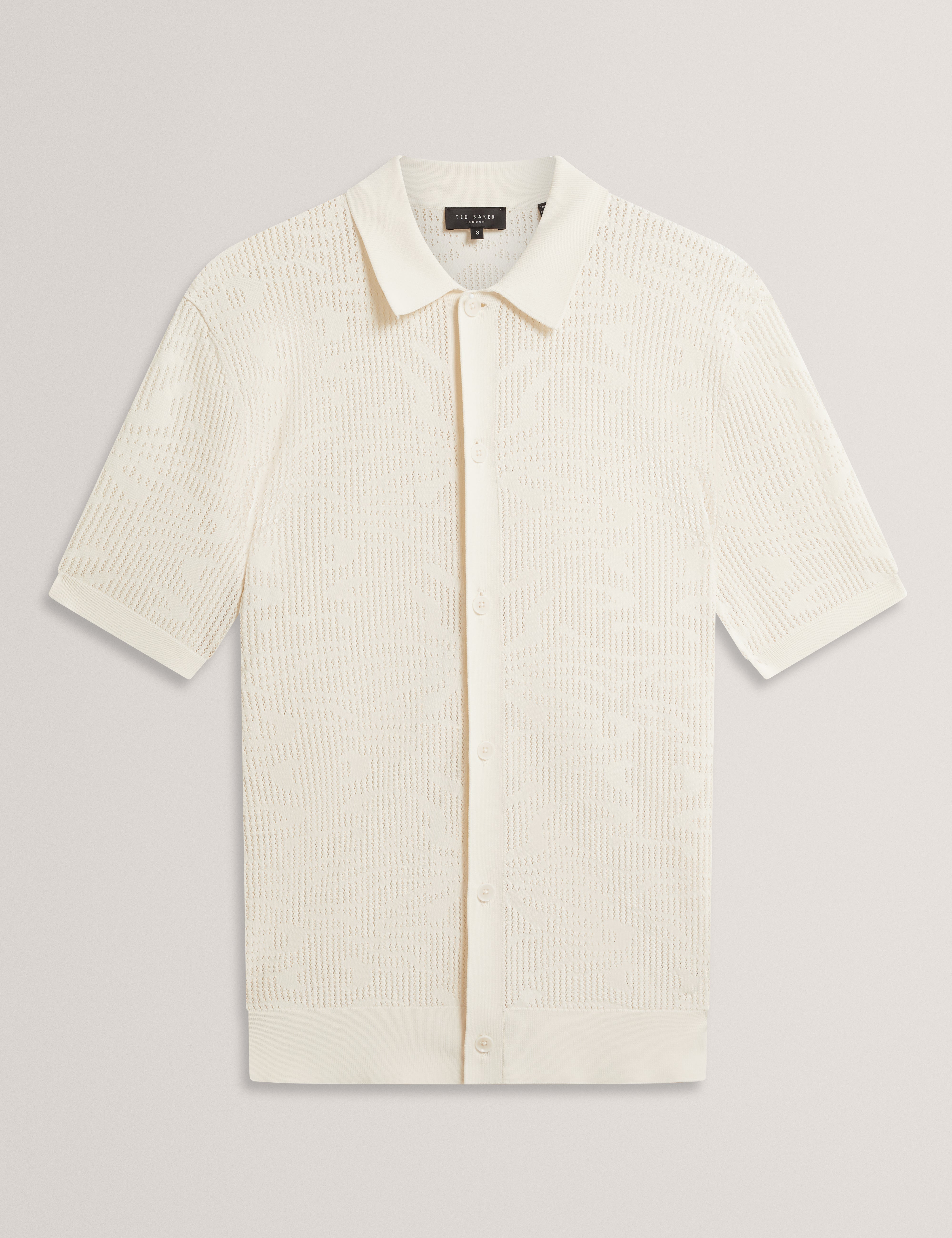 Jorien Short Sleeve Crochet Stitch Button Through Polo Ecru