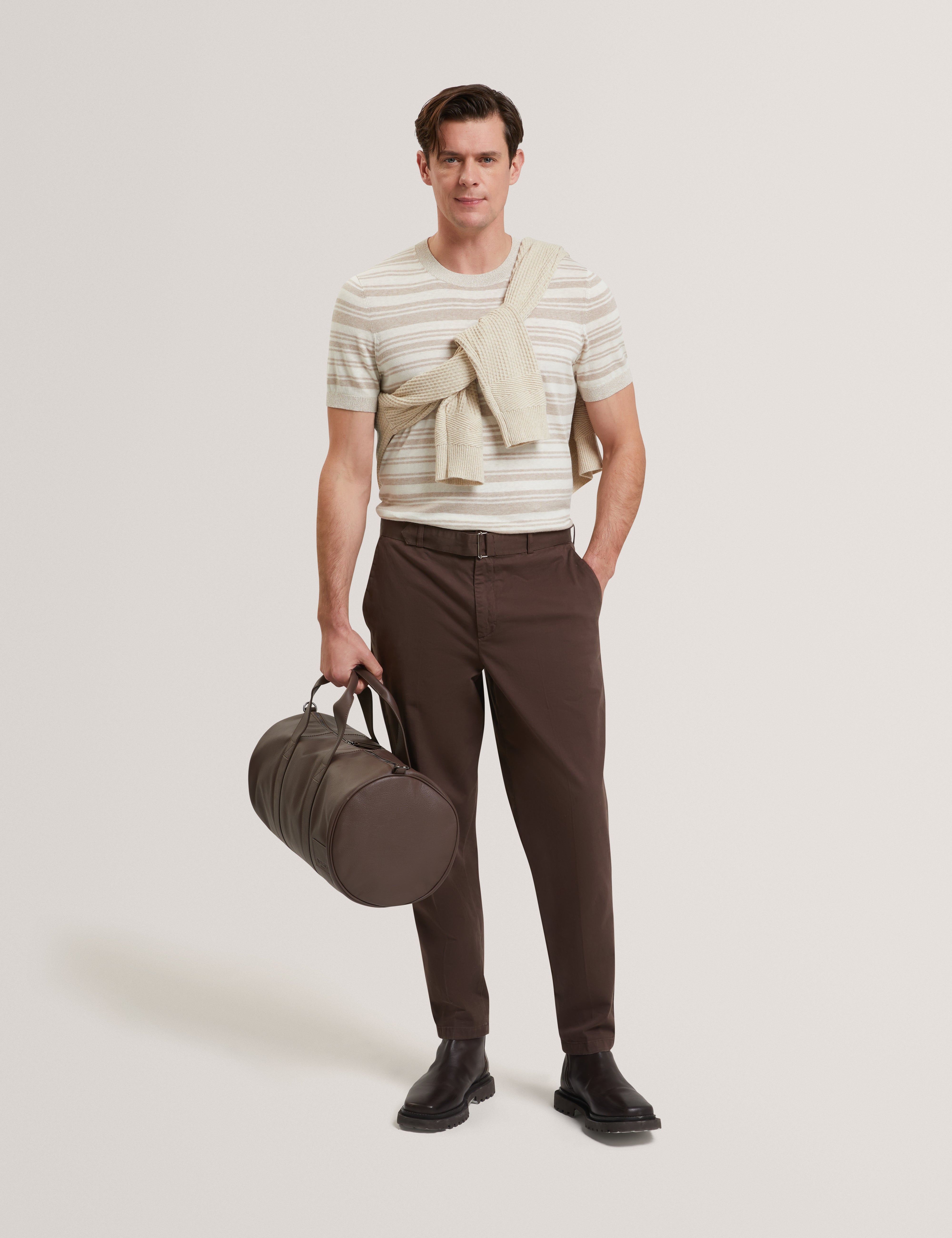 Ebrg Linen Blend Stripe Knitted T-Shirt Ecru