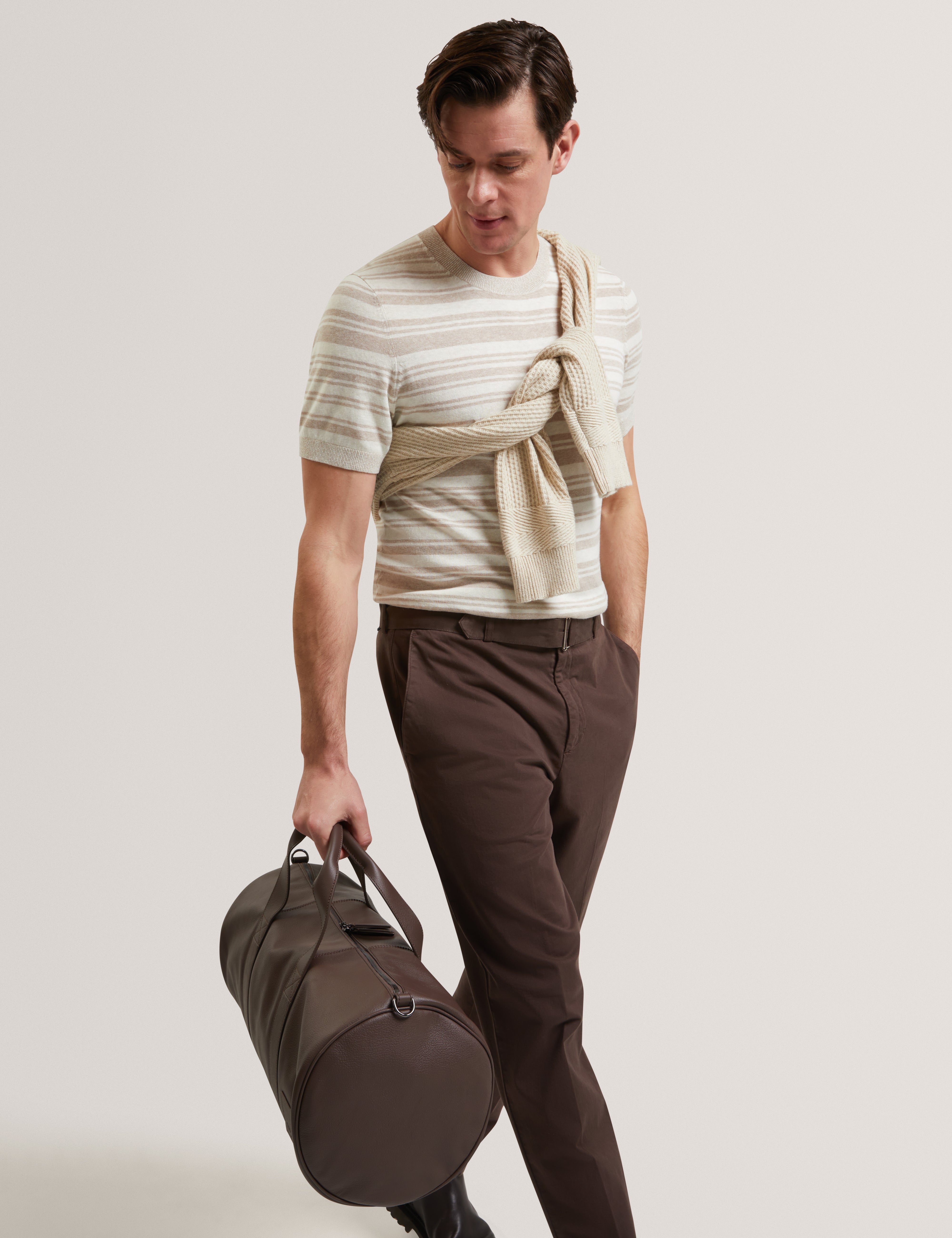 Ebrg Linen Blend Stripe Knitted T-Shirt Ecru