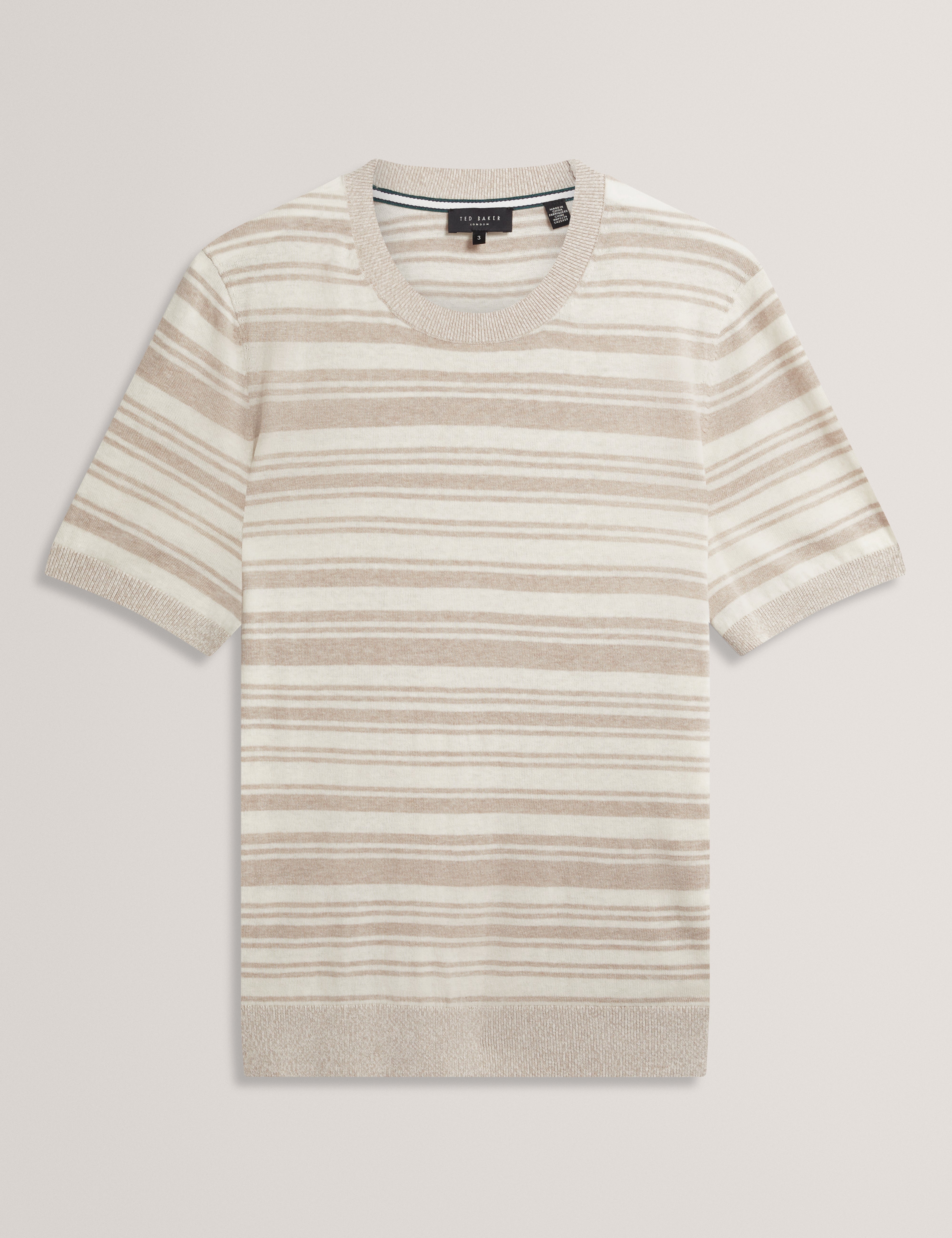 Ebrg Linen Blend Stripe Knitted T-Shirt Ecru