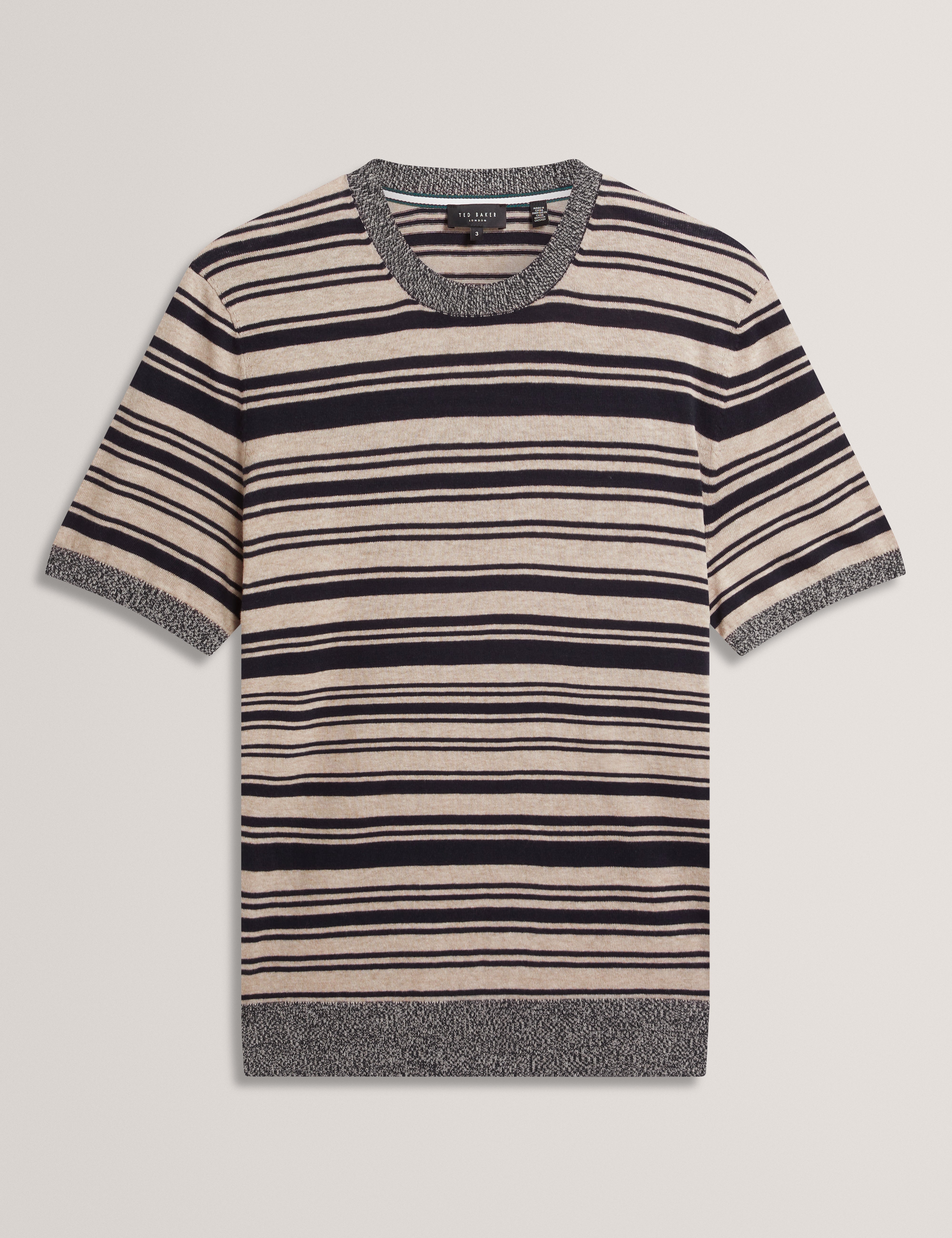 Ebrg Linen Blend Stripe Knitted T-Shirt Navy