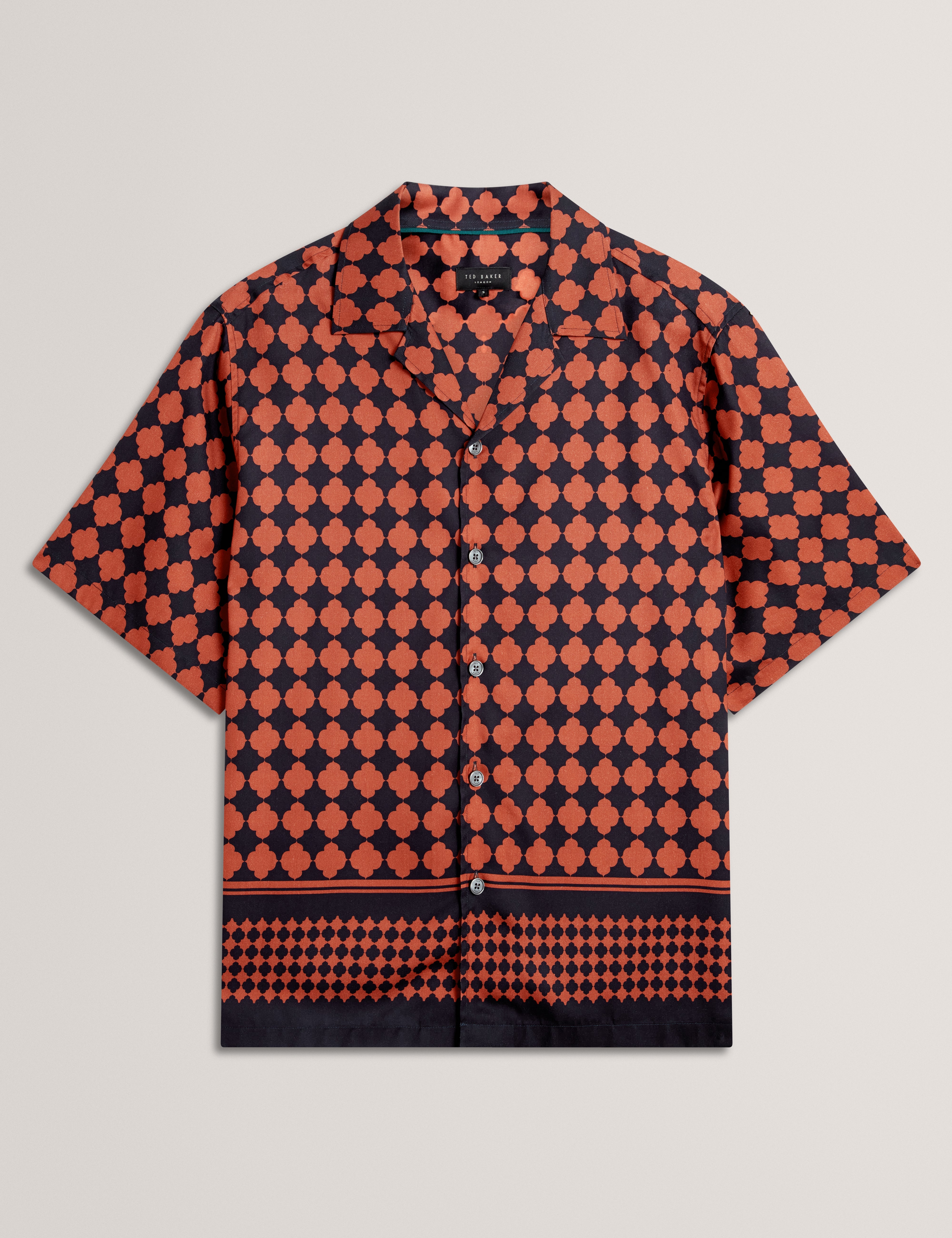Jirahu Short Sleeve Regular Border Tile Shirt Brn-Red