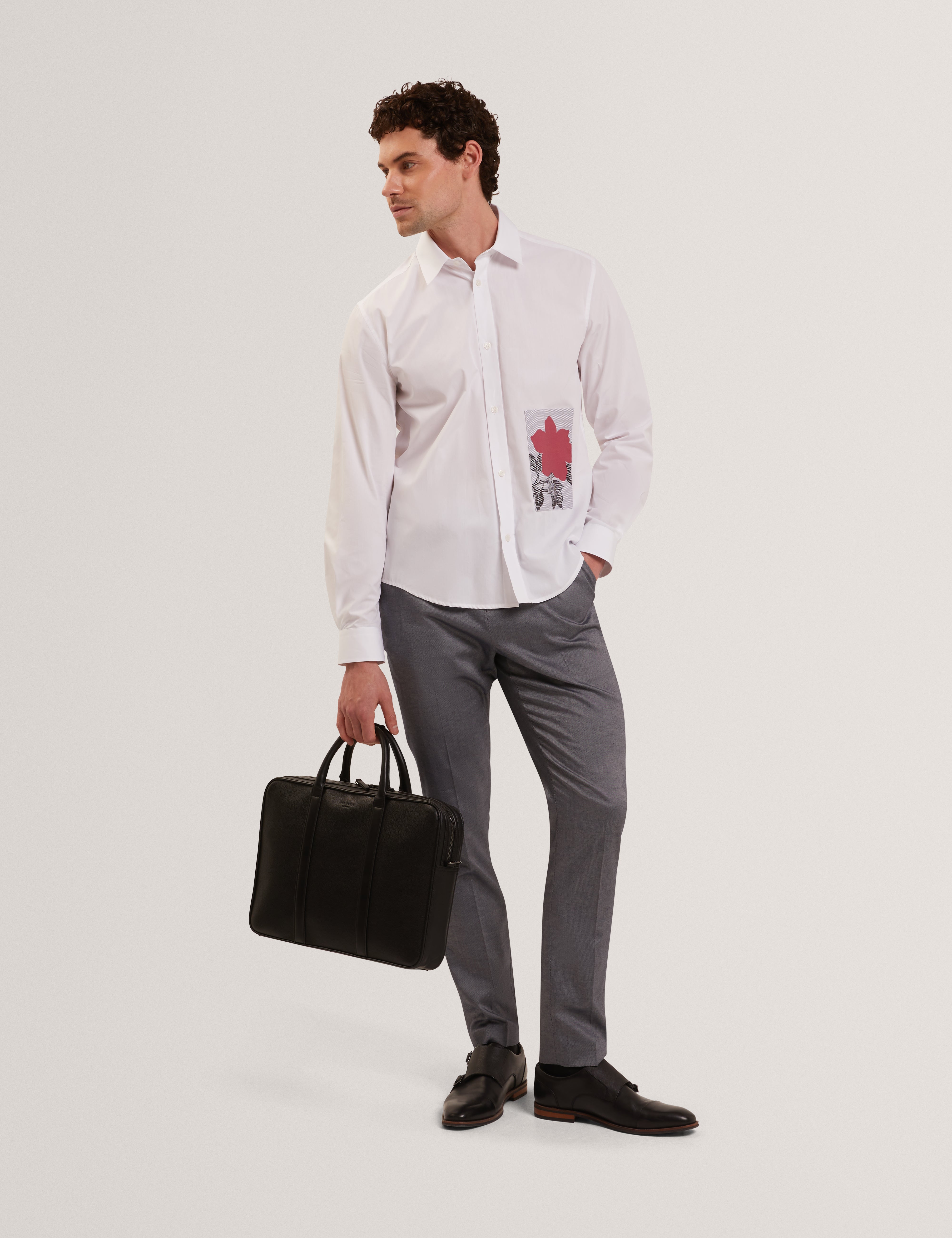 Alviro Long Sleeve Relaxed Placement Floral Shirt White