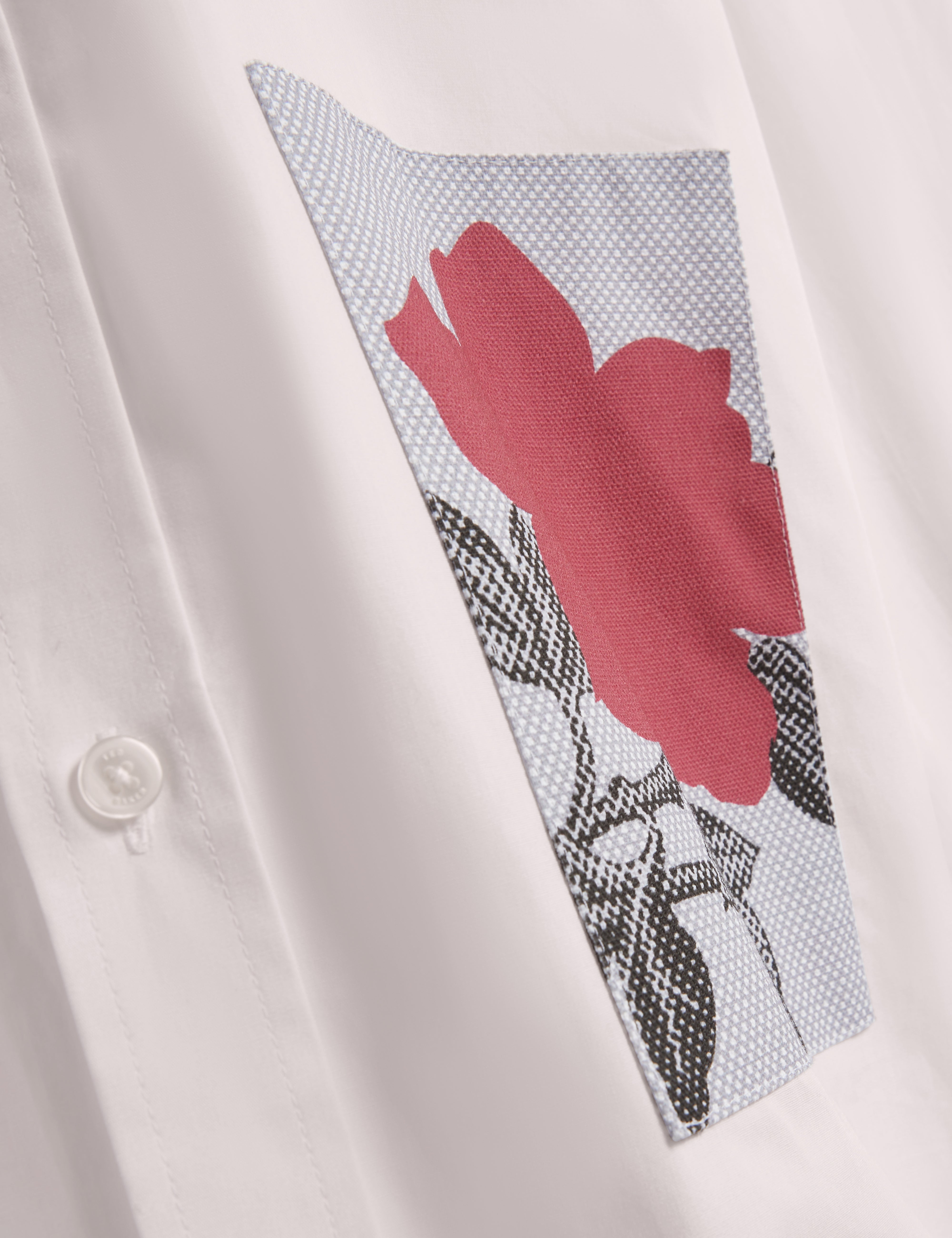 Alviro Long Sleeve Relaxed Placement Floral Shirt White