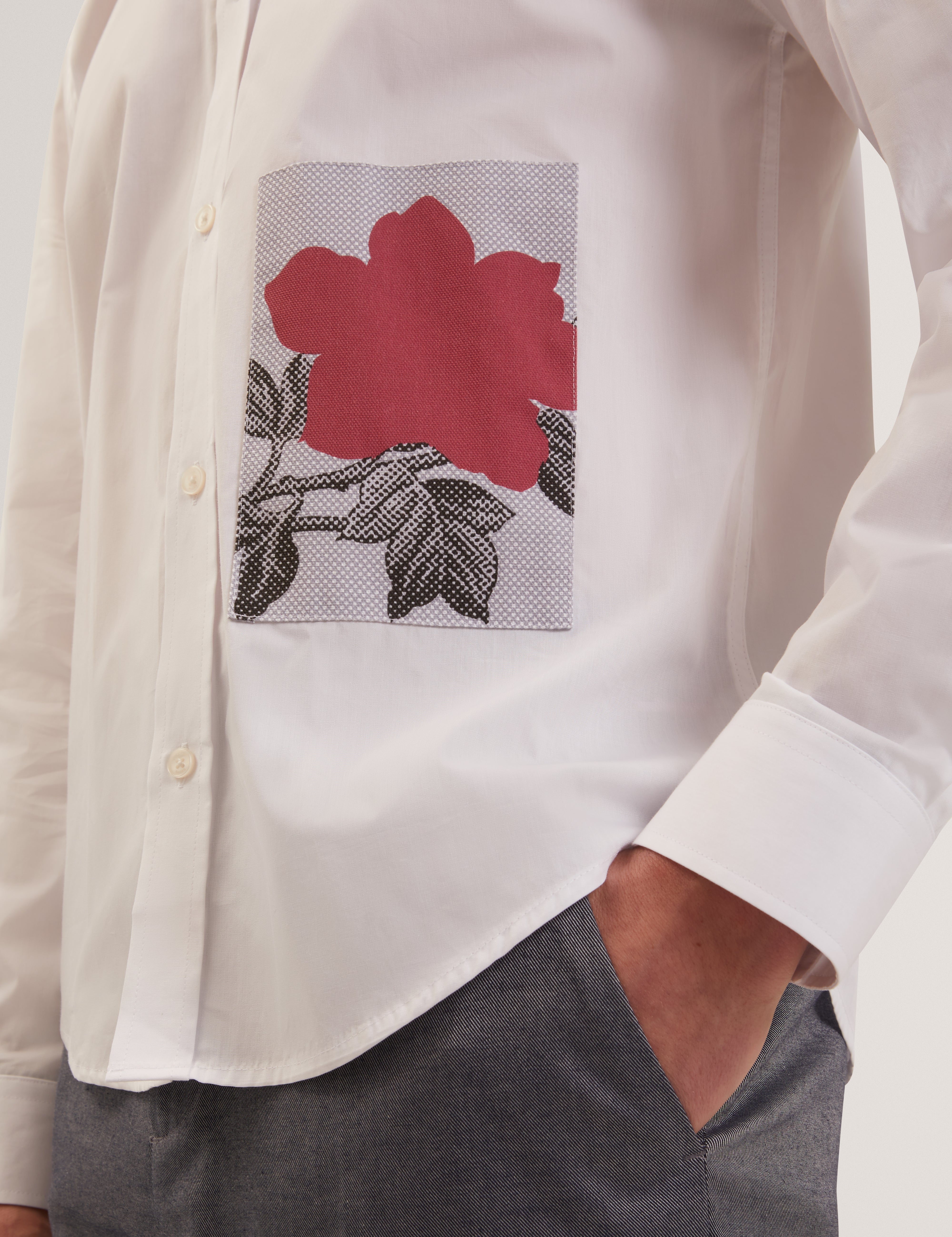 Alviro Long Sleeve Relaxed Placement Floral Shirt White