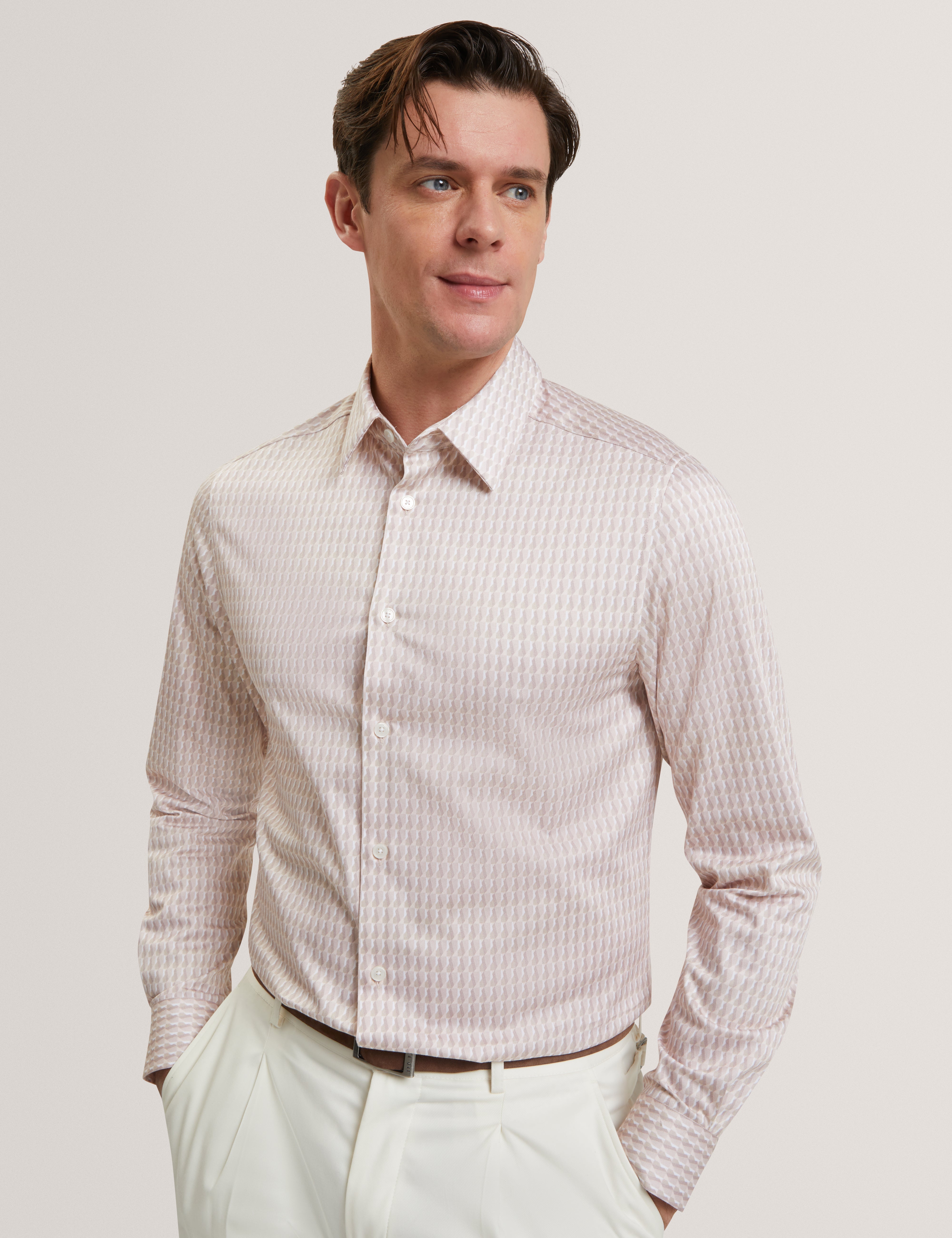 Firdawi Long Sleeve Slim Stripe Geo Shirt Mid-Pink