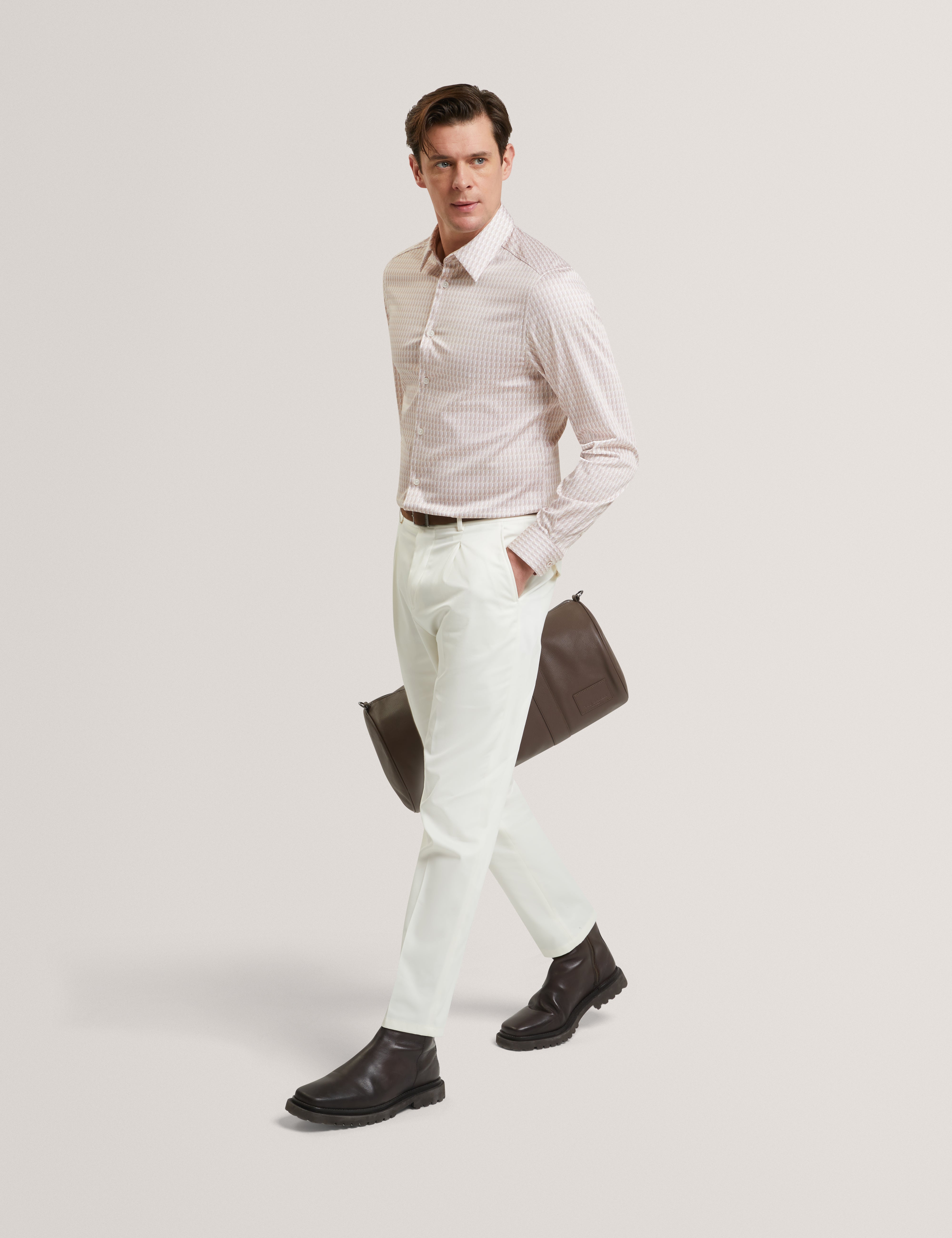 Firdawi Long Sleeve Slim Stripe Geo Shirt Mid-Pink